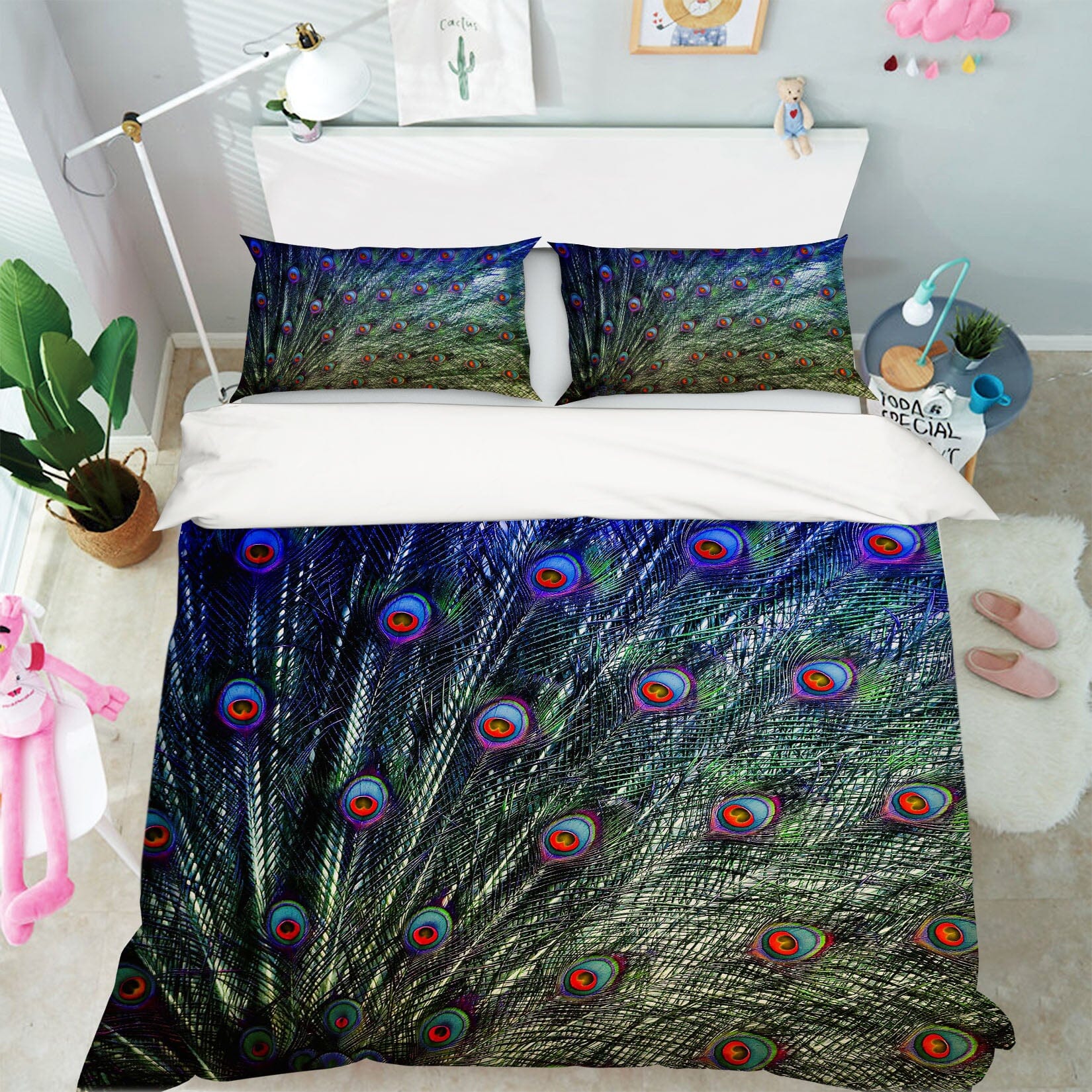 3D Green Feather 1934 Bed Pillowcases Quilt Quiet Covers AJ Creativity Home 