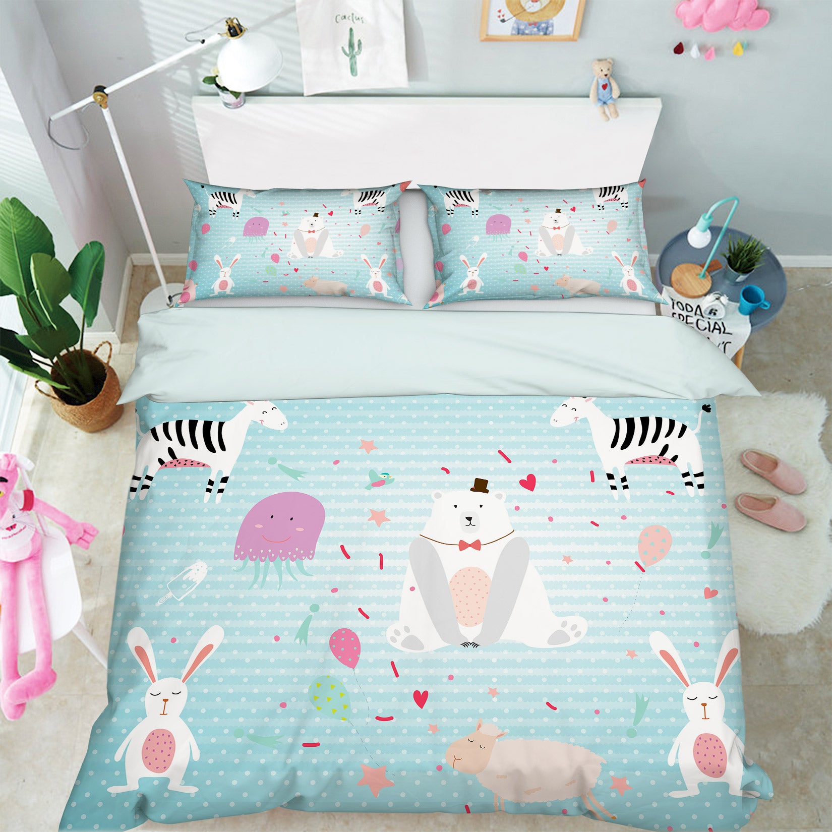 3D Rabbit 13019 Bed Pillowcases Quilt