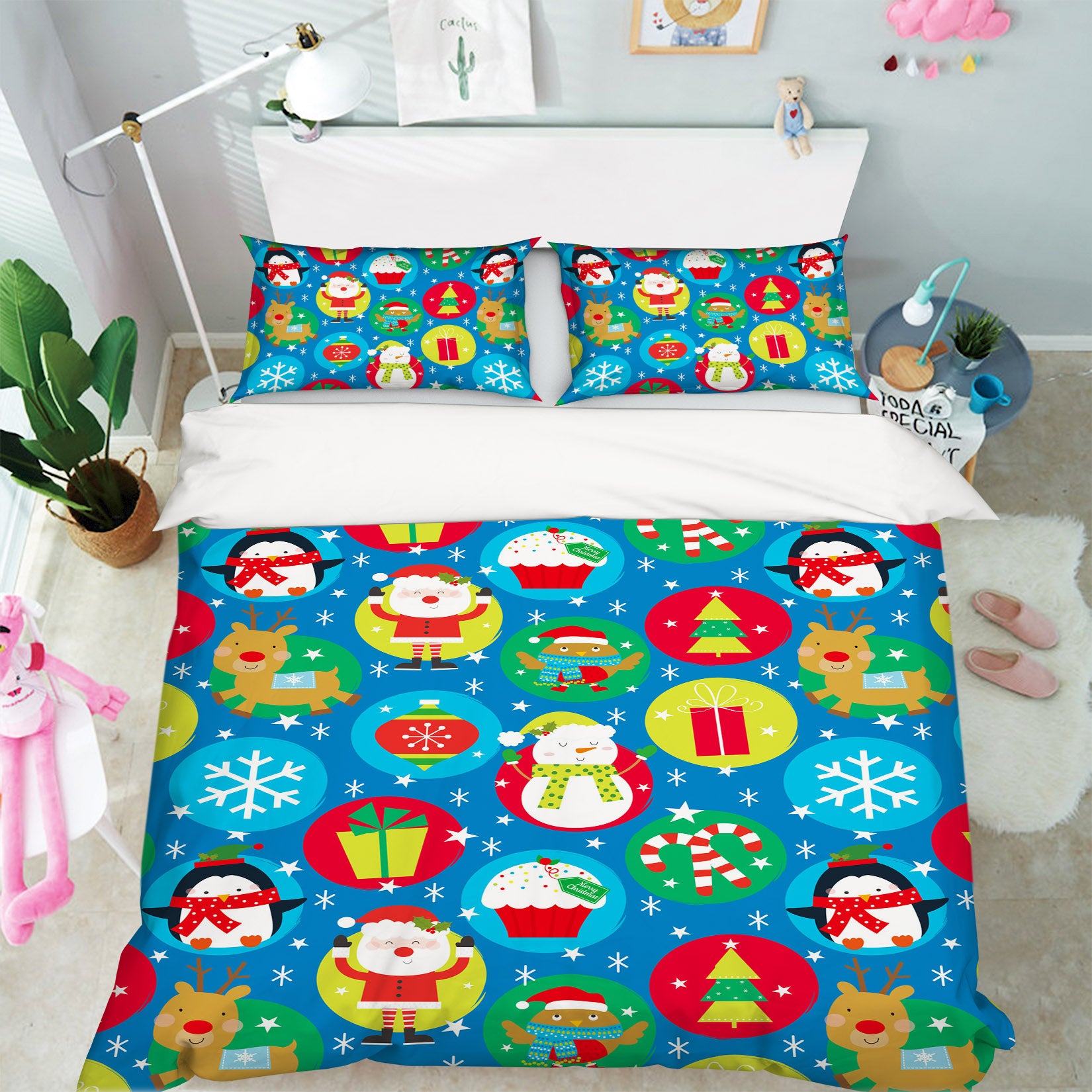 3D Snowman Santa Claus Circle Pattern 51149 Christmas Quilt Duvet Cover Xmas Bed Pillowcases