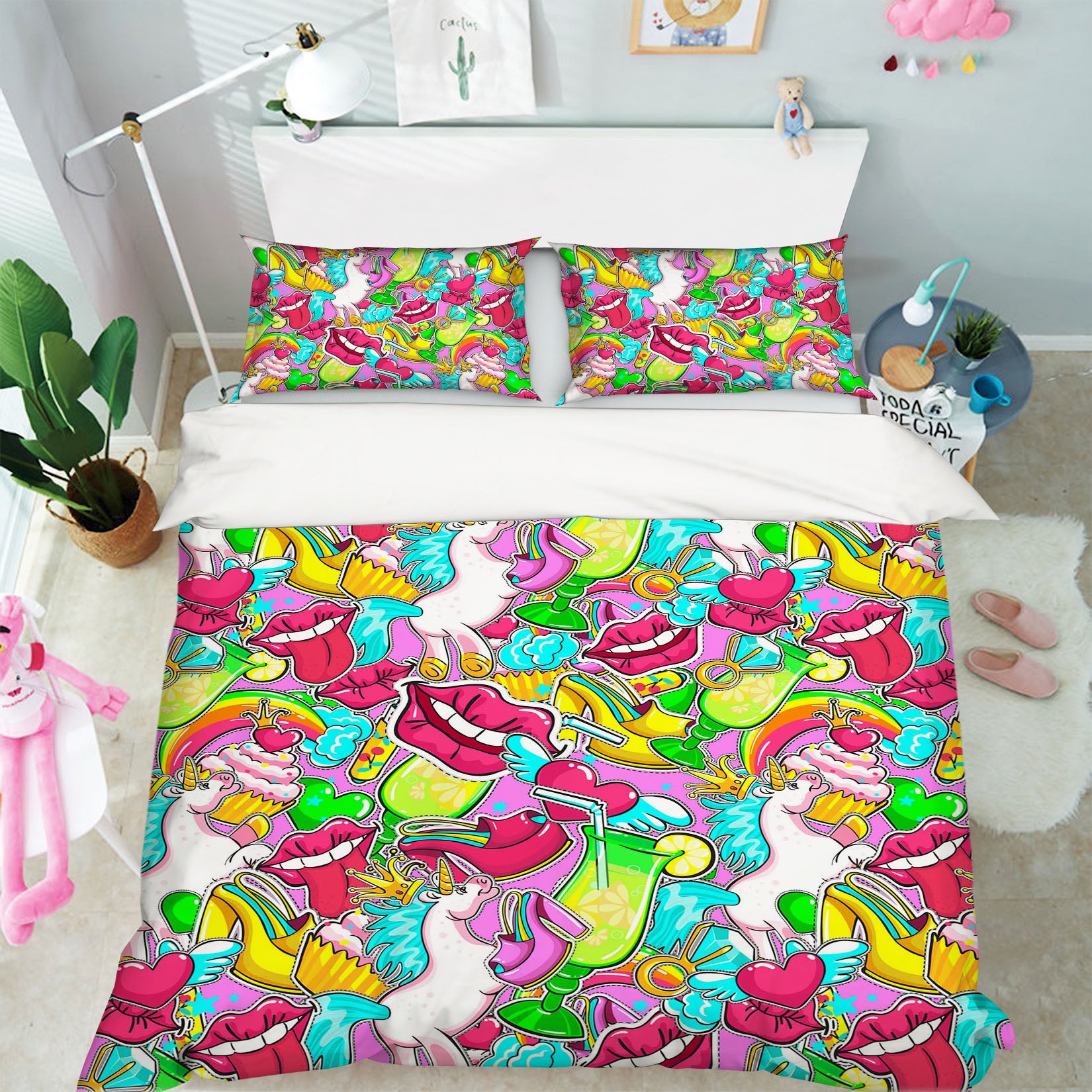 3D Lips Unicorn Pattern 61096 Bed Pillowcases Quilt