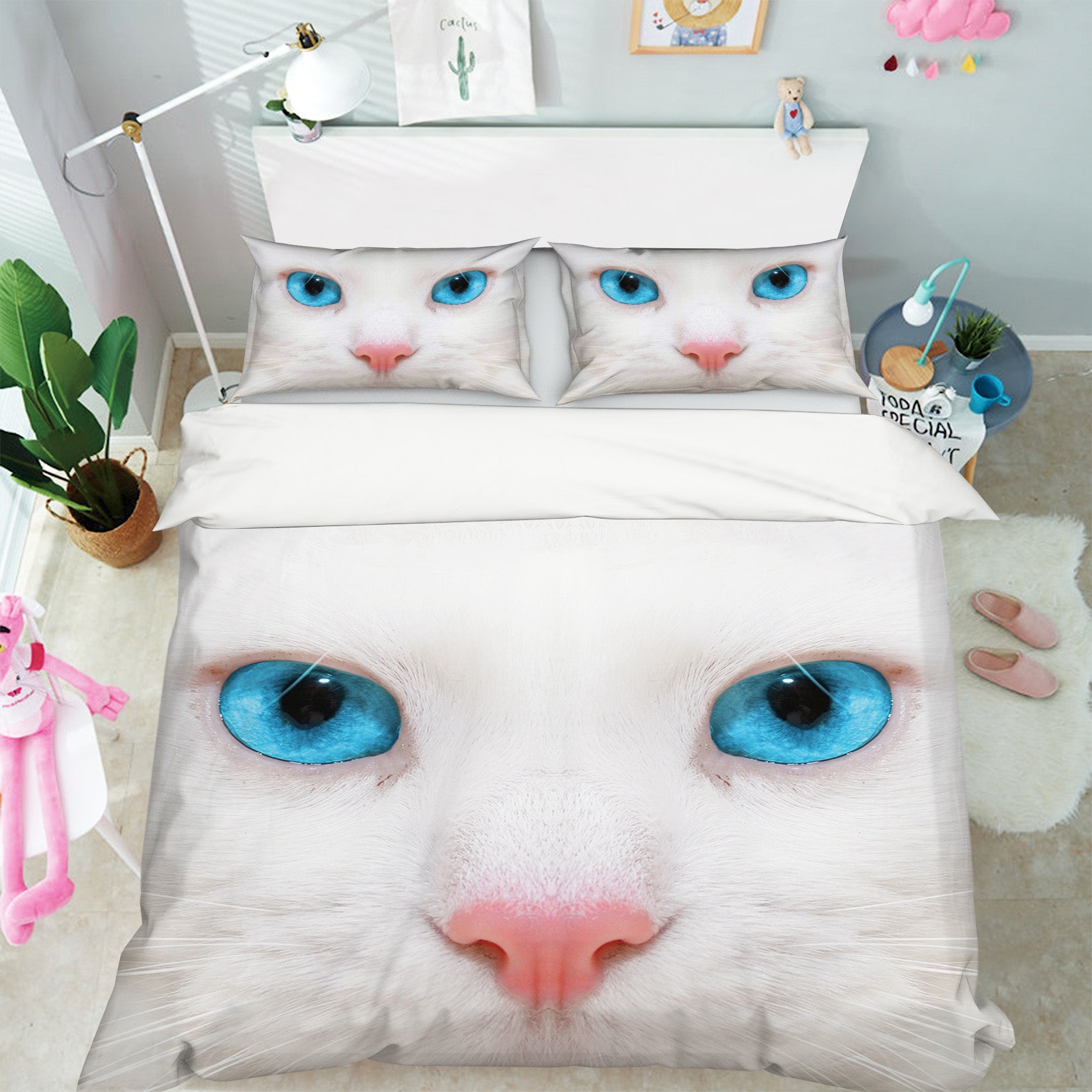3D White Cat Face 21033 Bed Pillowcases Quilt