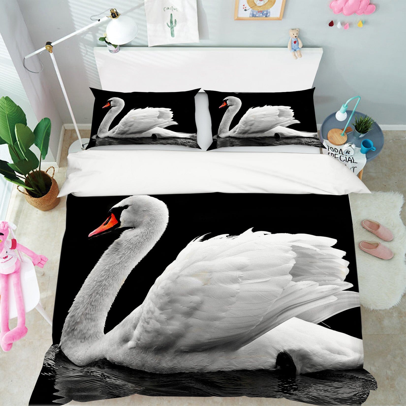 3D White Swan 1947 Bed Pillowcases Quilt Quiet Covers AJ Creativity Home 