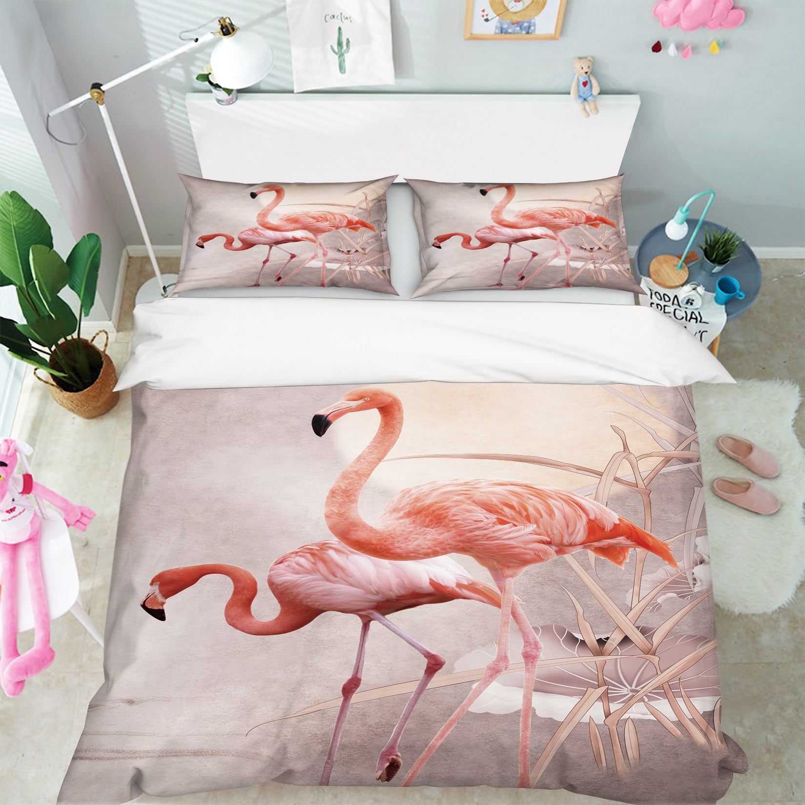 3D Flamingo 60200 Bed Pillowcases Quilt