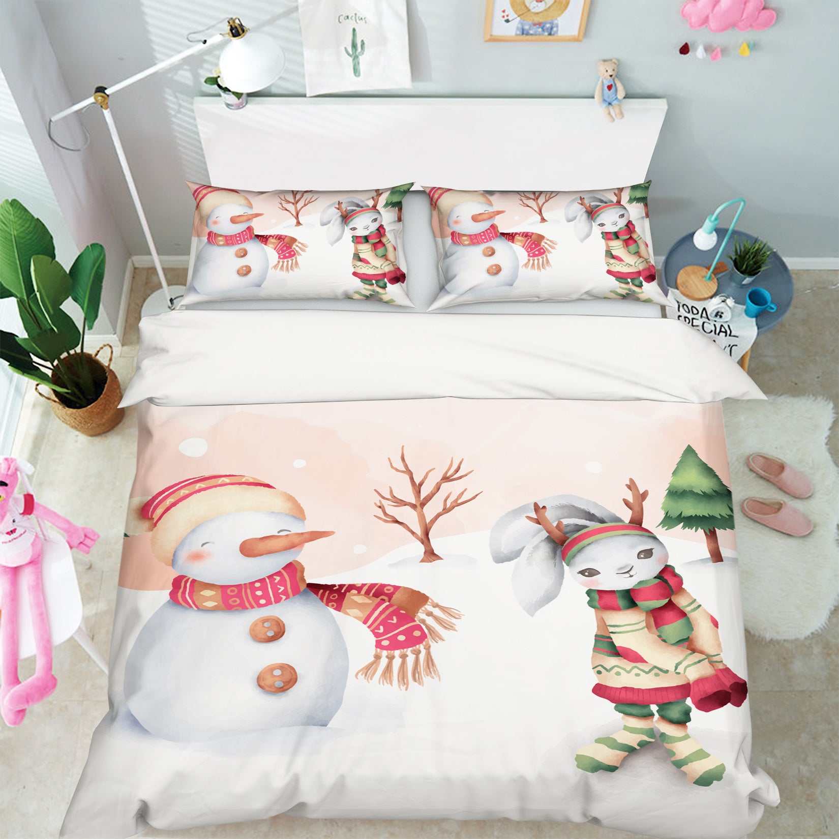 3D Snowman Rabbit 61084 Bed Pillowcases Quilt