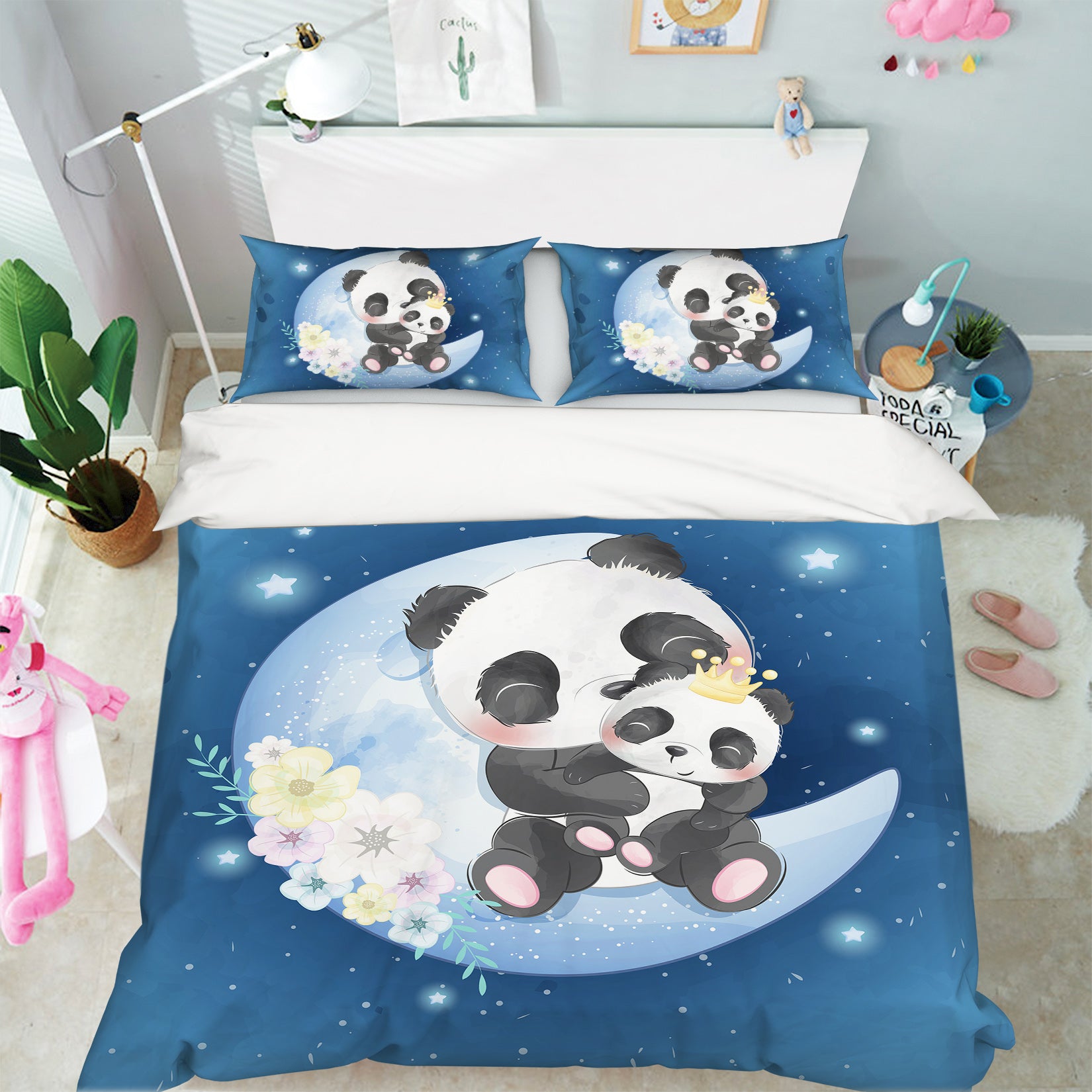 3D Blue Moon Panda 59011 Bed Pillowcases Quilt