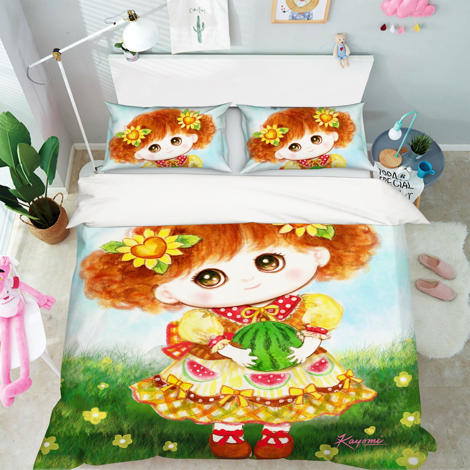 3D Watermelon Girl 5829 Kayomi Harai Bedding Bed Pillowcases Quilt Cover Duvet Cover
