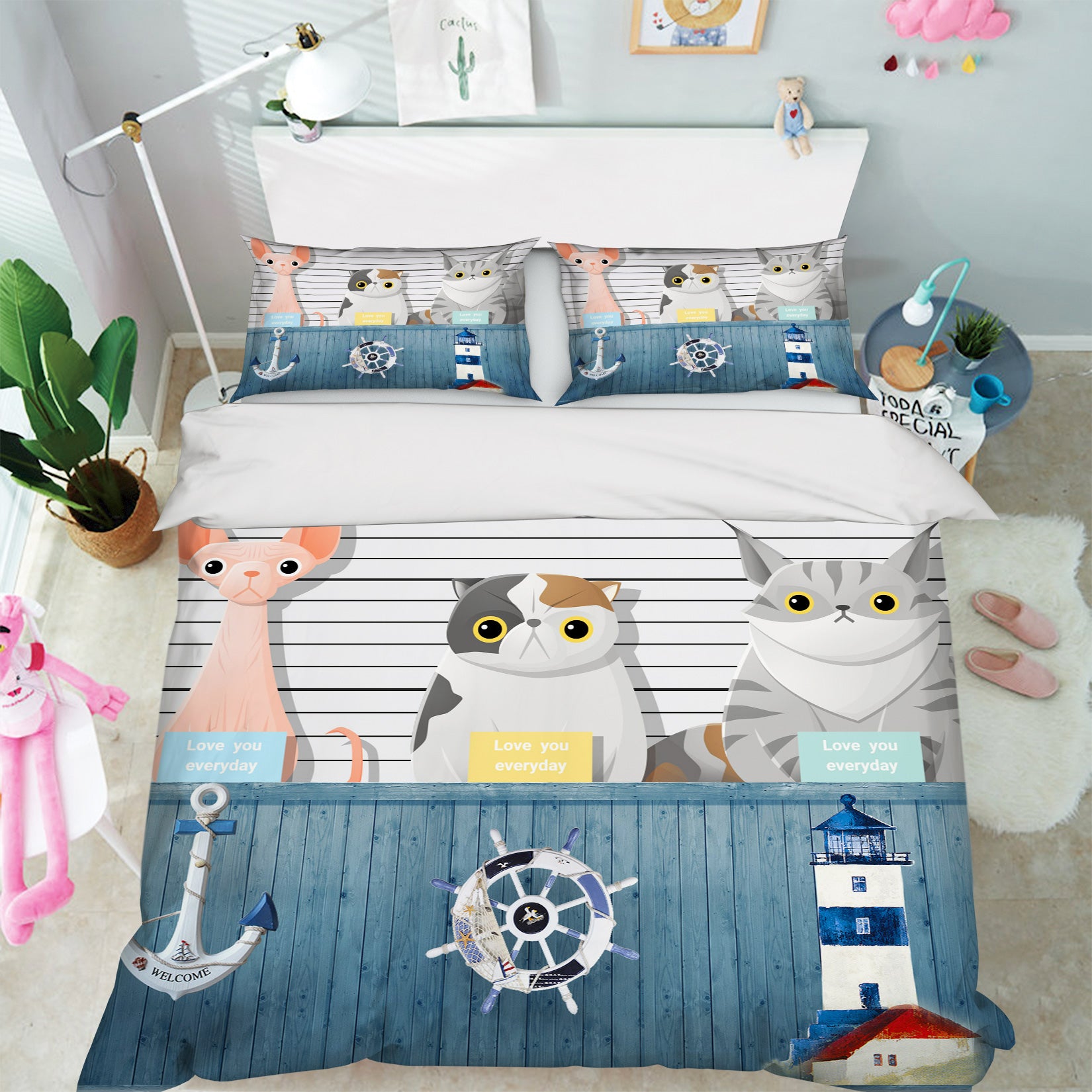 3D Cat Steamship 12101 Bed Pillowcases Quilt
