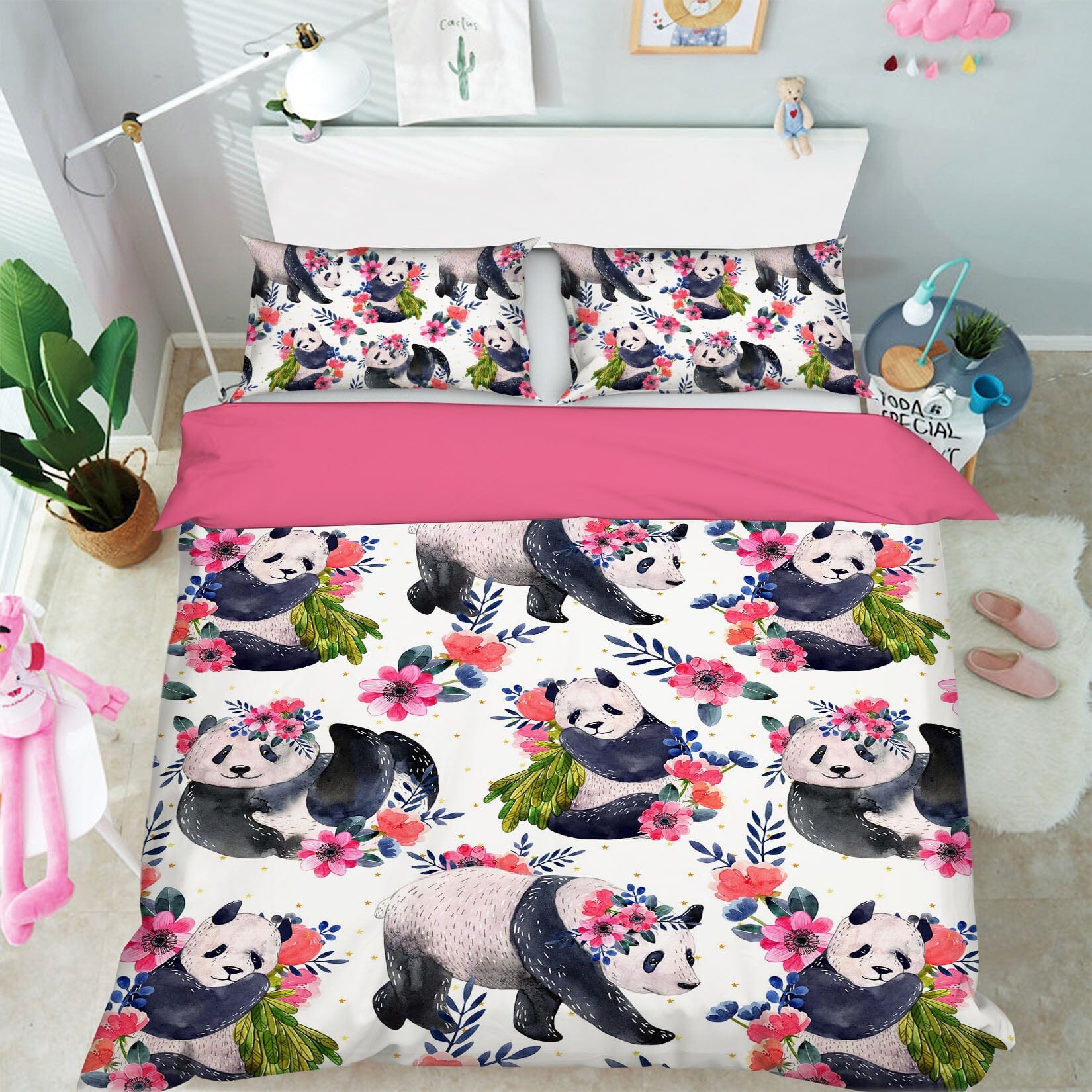 3D Pink Panda 1931 Bed Pillowcases Quilt Quiet Covers AJ Creativity Home 