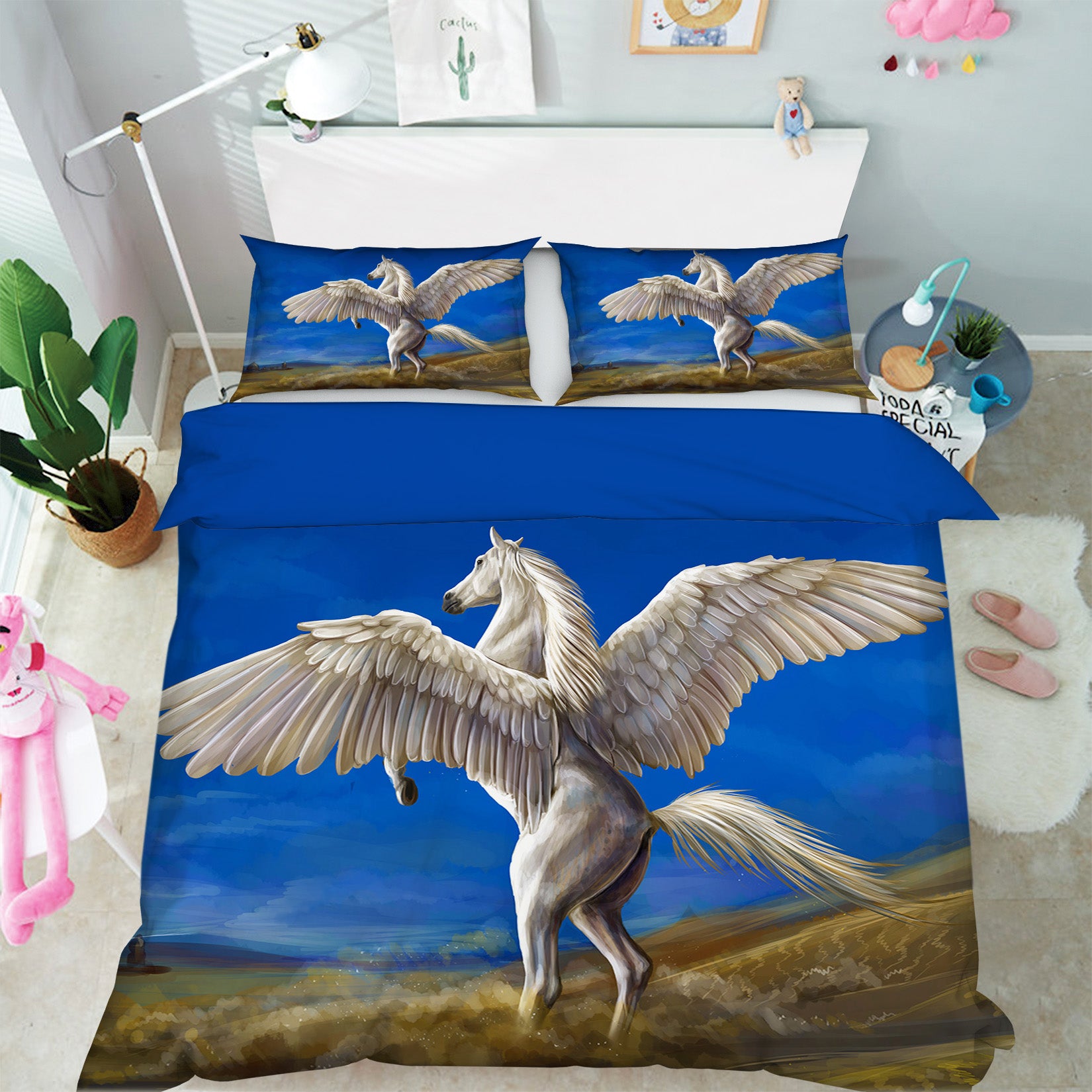 3D White Pegasus 095 Bed Pillowcases Quilt
