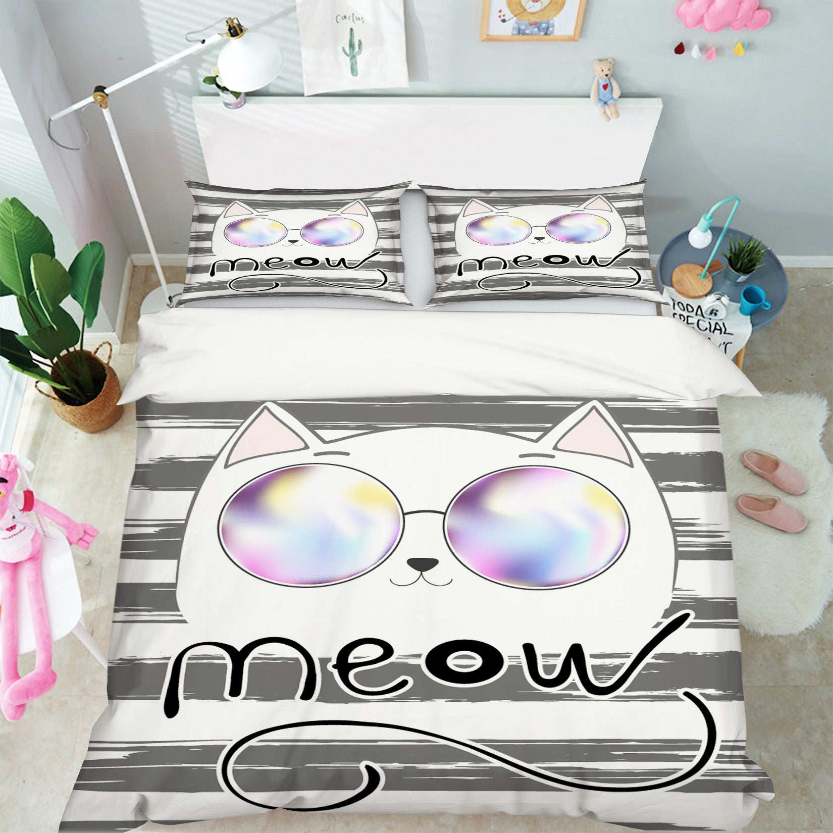 3D Cat Sunglasses 15077 Bed Pillowcases Quilt
