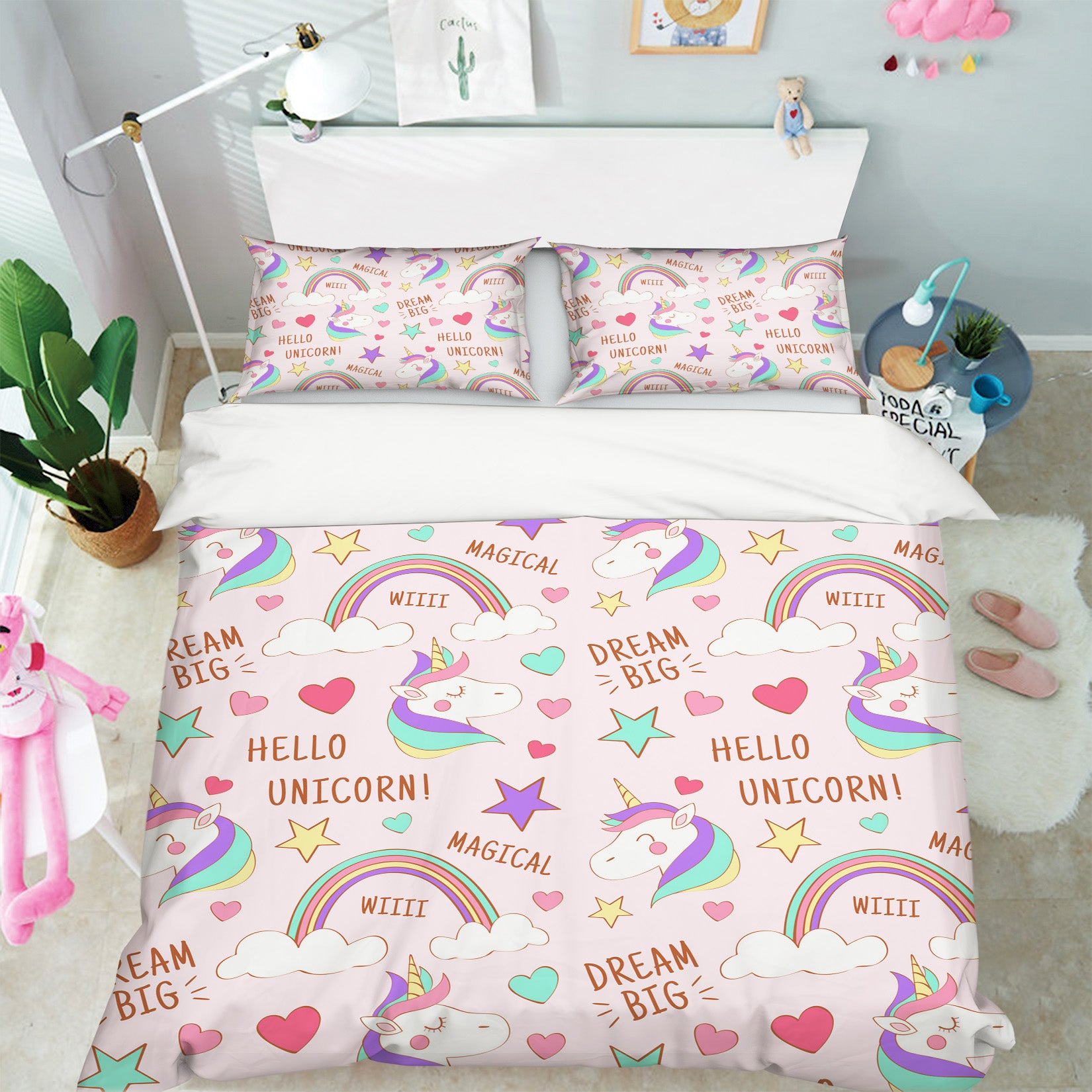 3D Rainbow Star Unicorn 60252 Bed Pillowcases Quilt