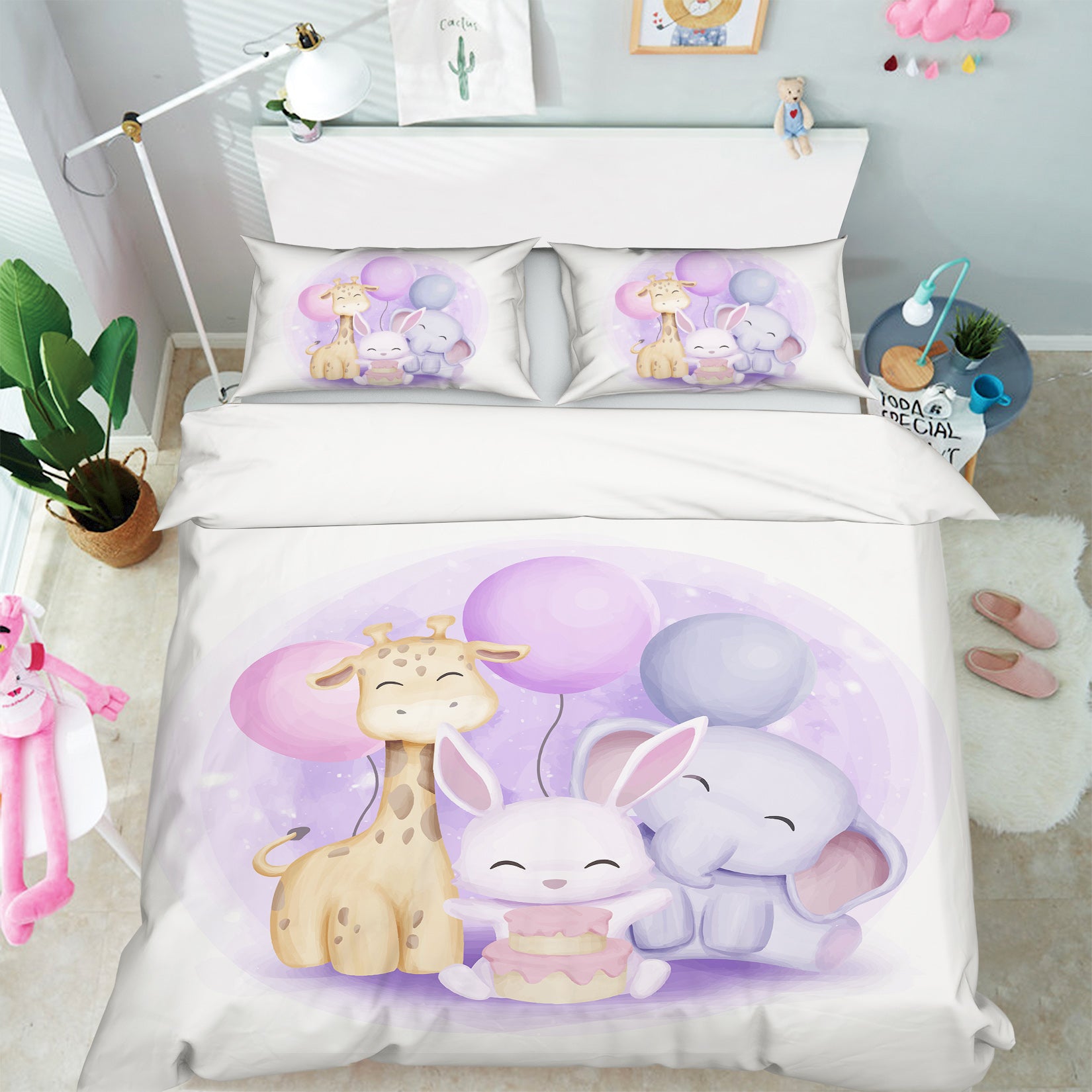 3D Giraffe Rabbit Elephant 59045 Bed Pillowcases Quilt