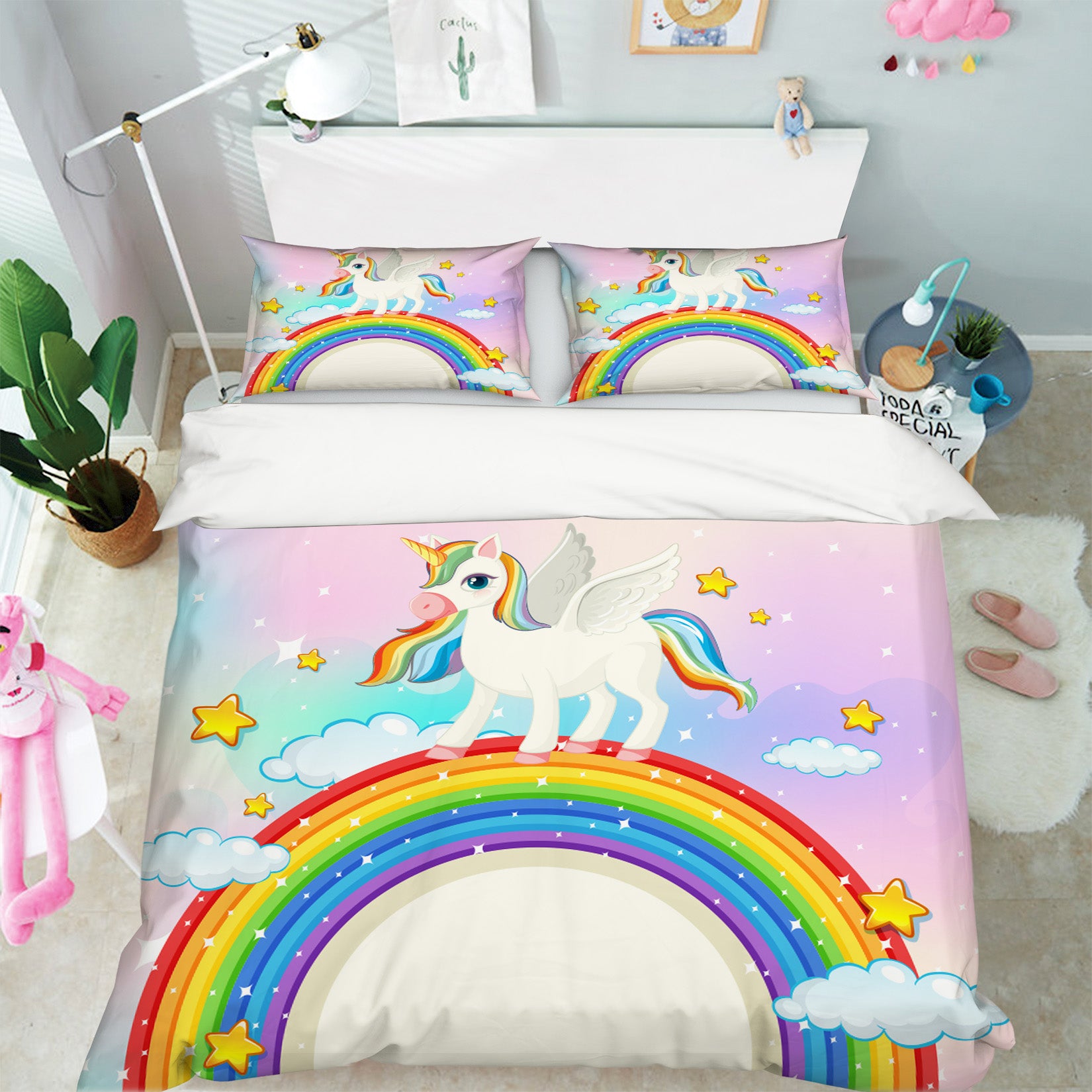 3D Unicorn Rainbow 61038 Bed Pillowcases Quilt