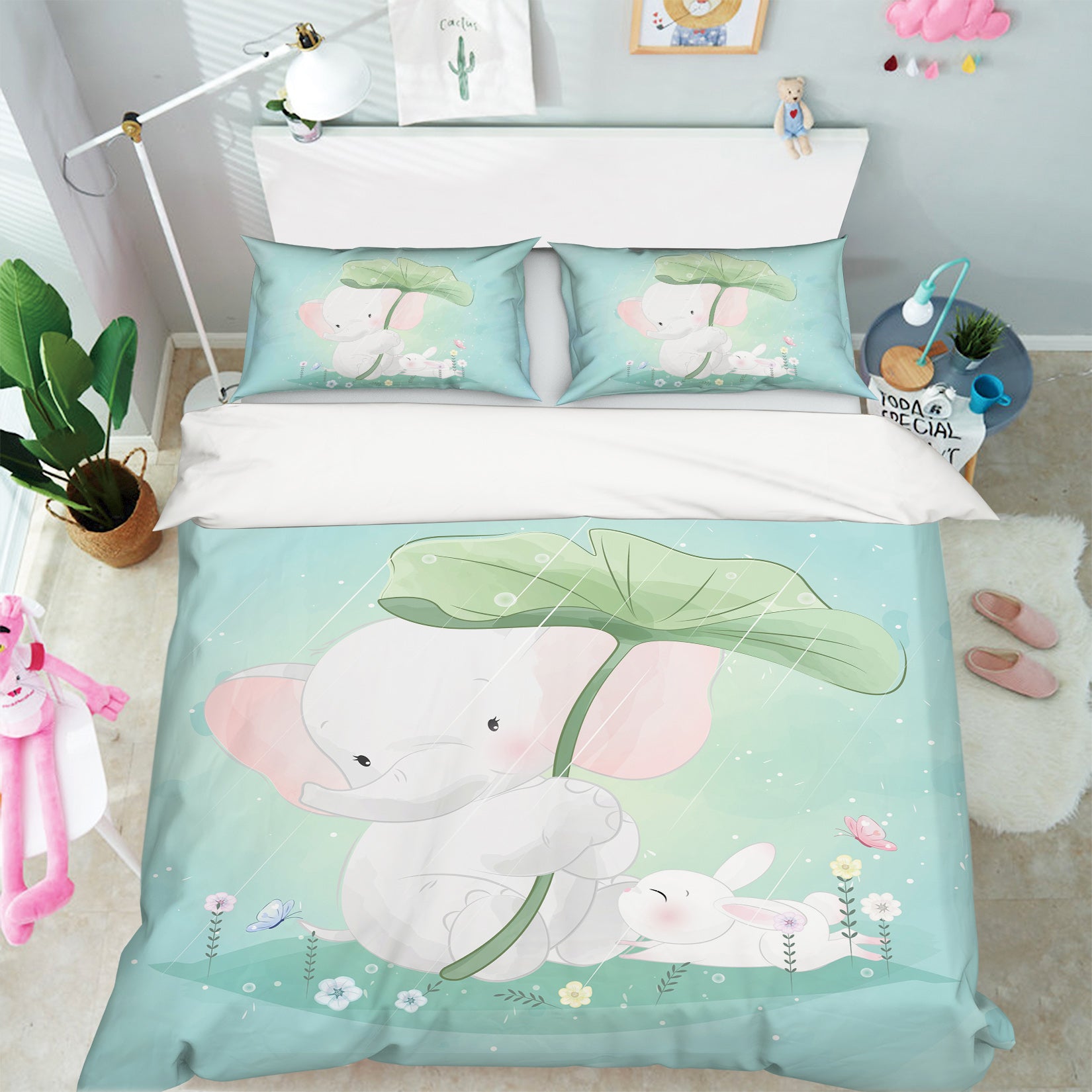 3D Elephant Lotus Leaf 58224 Bed Pillowcases Quilt