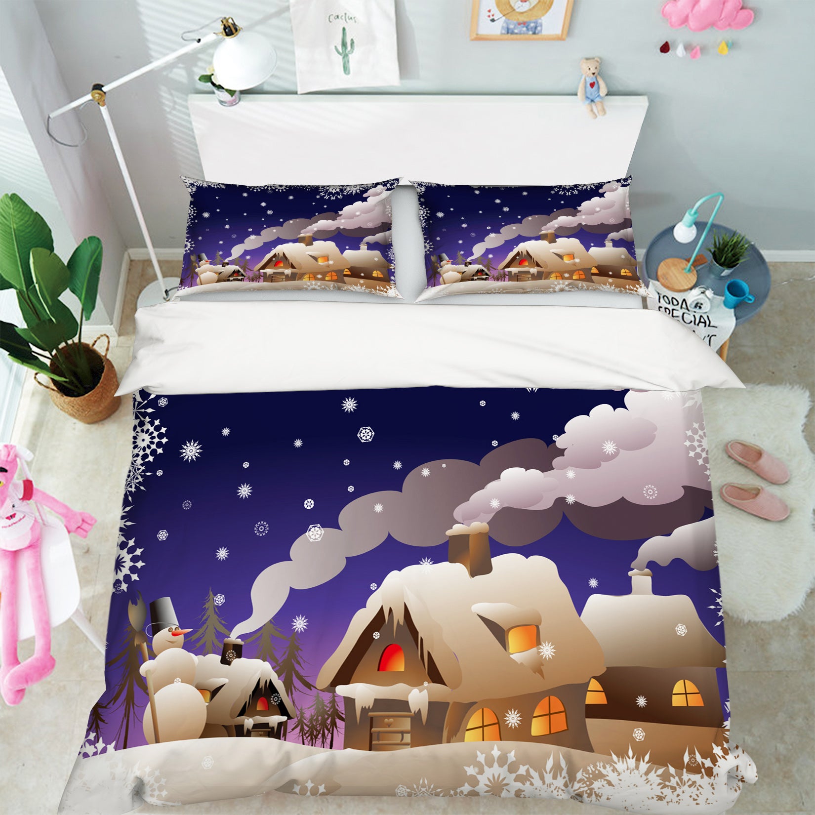 3D Houses 45034 Christmas Quilt Duvet Cover Xmas Bed Pillowcases