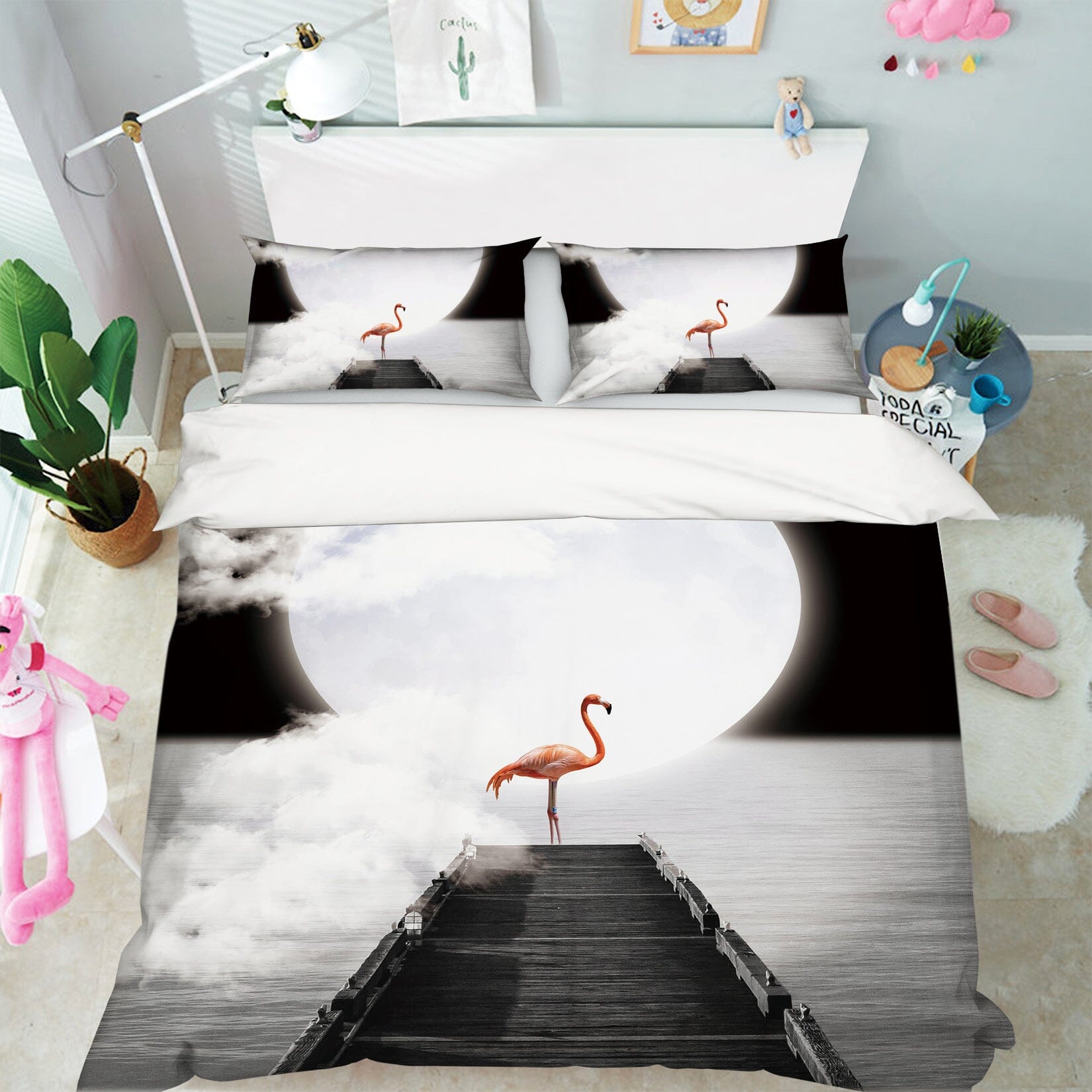 3D Lonely Flamingo 1925 Bed Pillowcases Quilt Quiet Covers AJ Creativity Home 