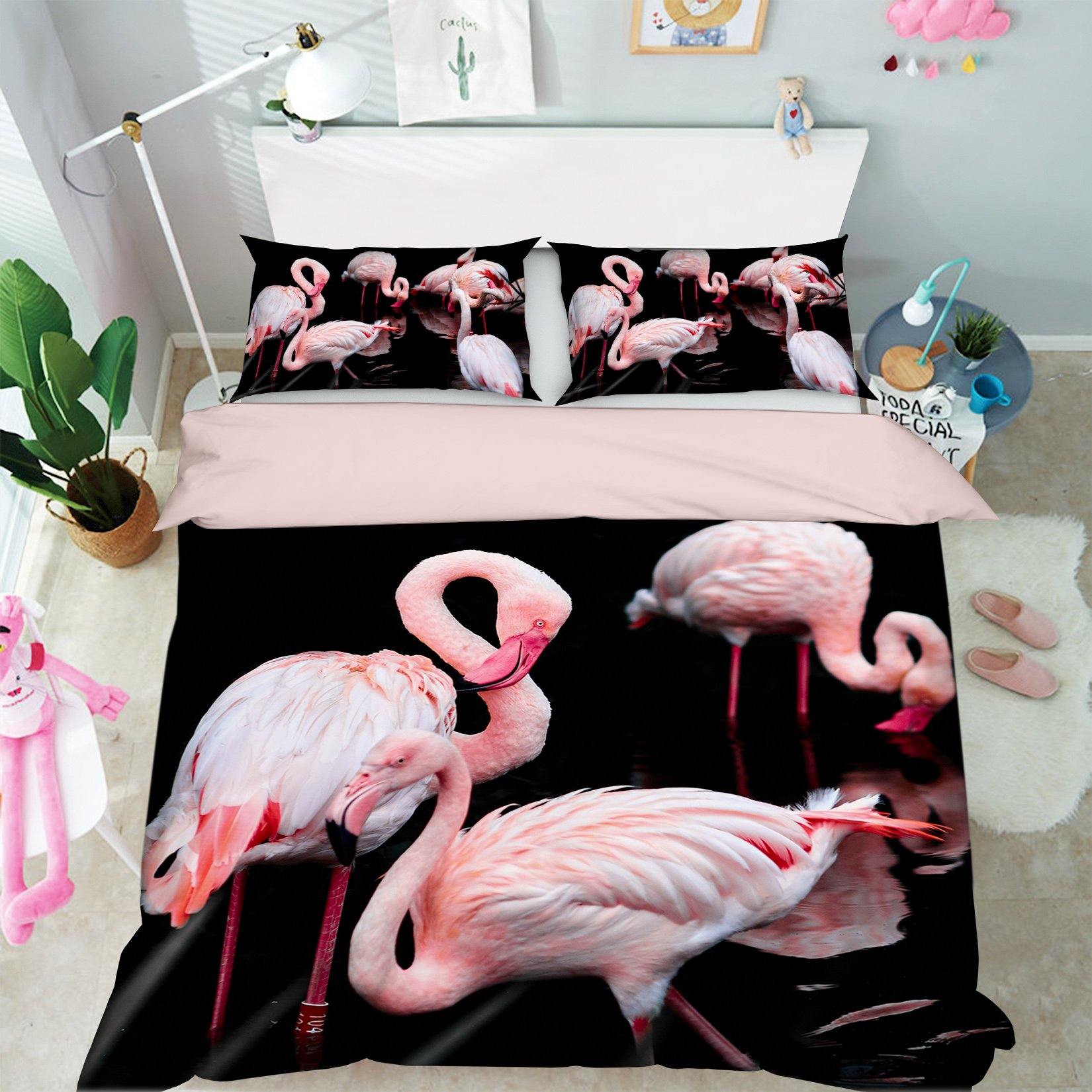 3D Pink Flamingo 1985 Bed Pillowcases Quilt Quiet Covers AJ Creativity Home 