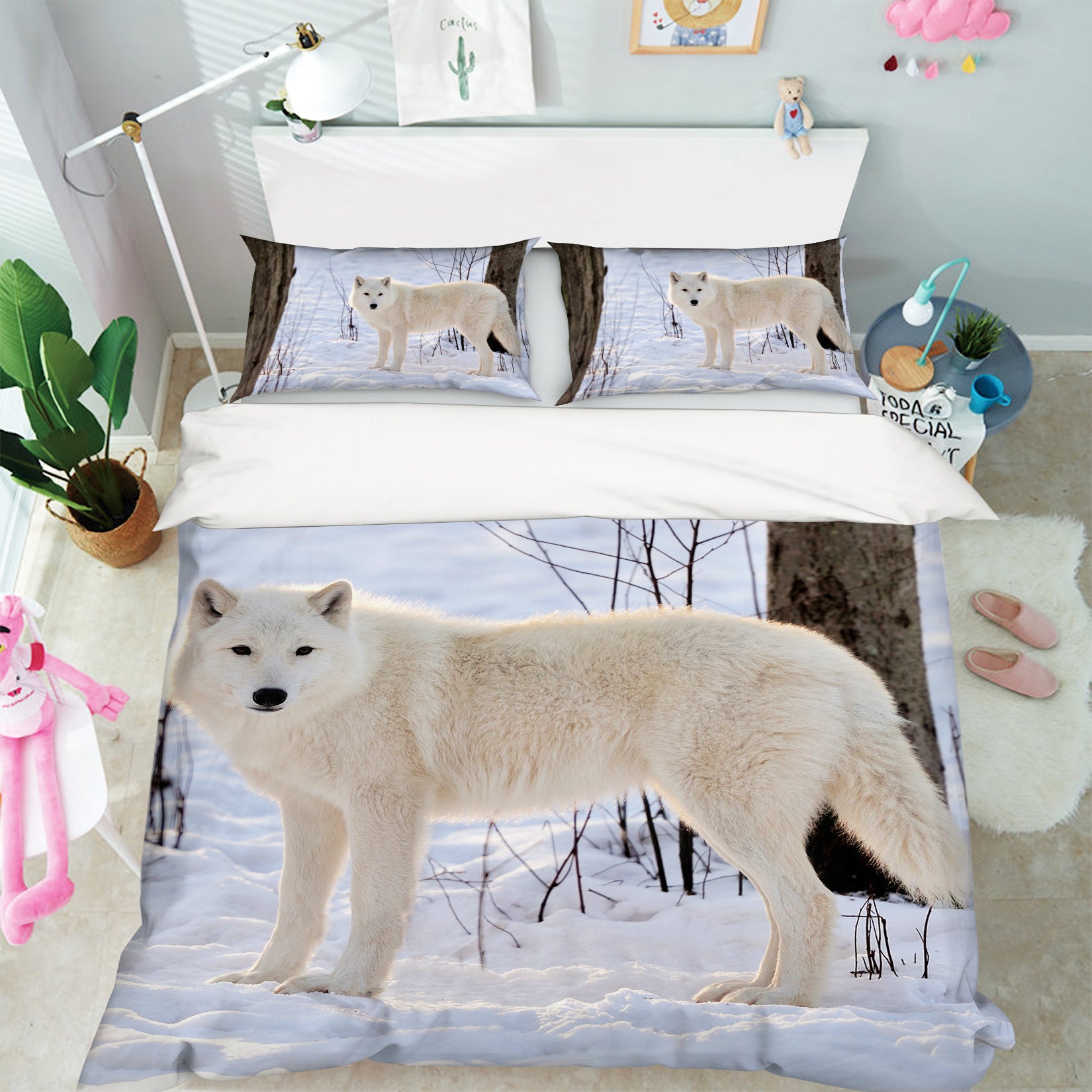 3D Snow White Wolf 21015 Bed Pillowcases Quilt