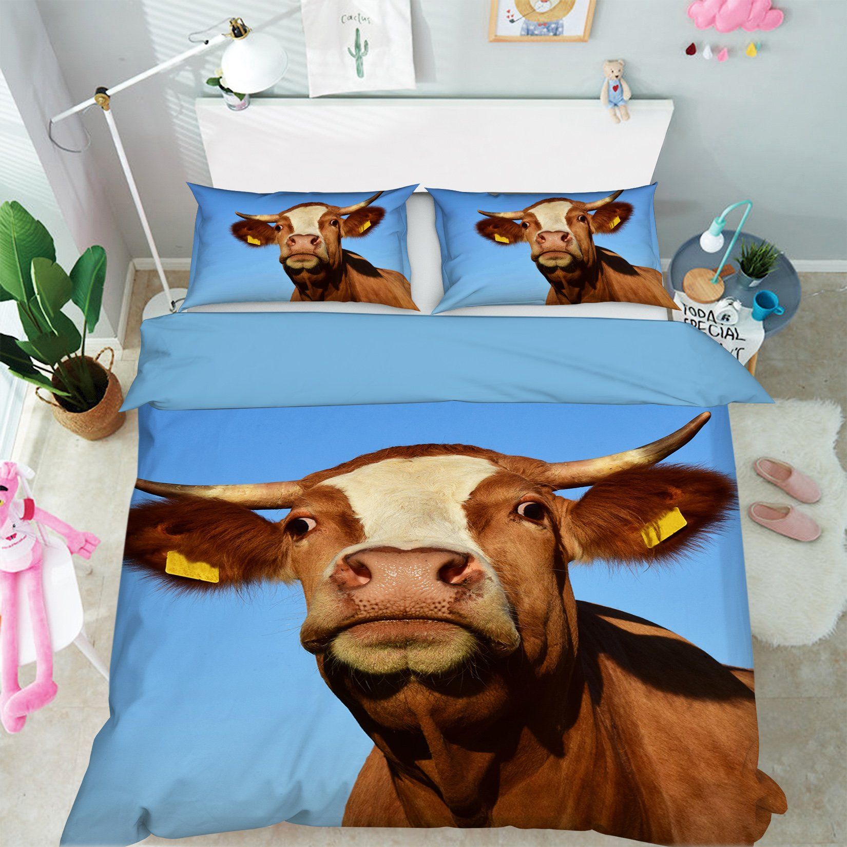 3D Bull Nose 1928 Bed Pillowcases Quilt Quiet Covers AJ Creativity Home 