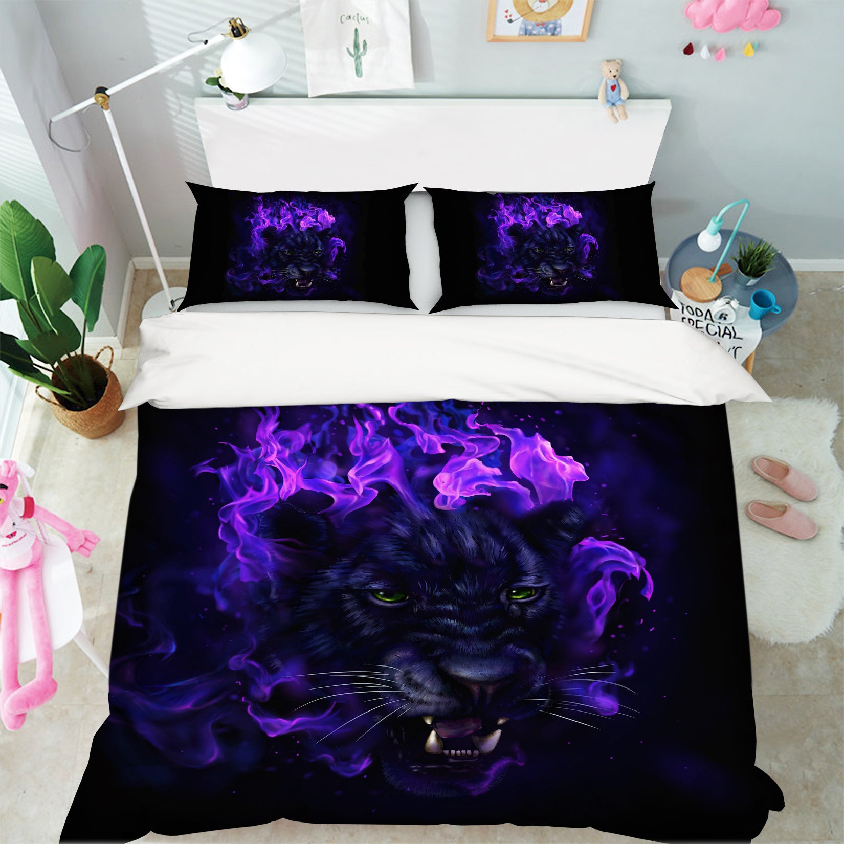 3D Purple Tiger 109 Bed Pillowcases Quilt