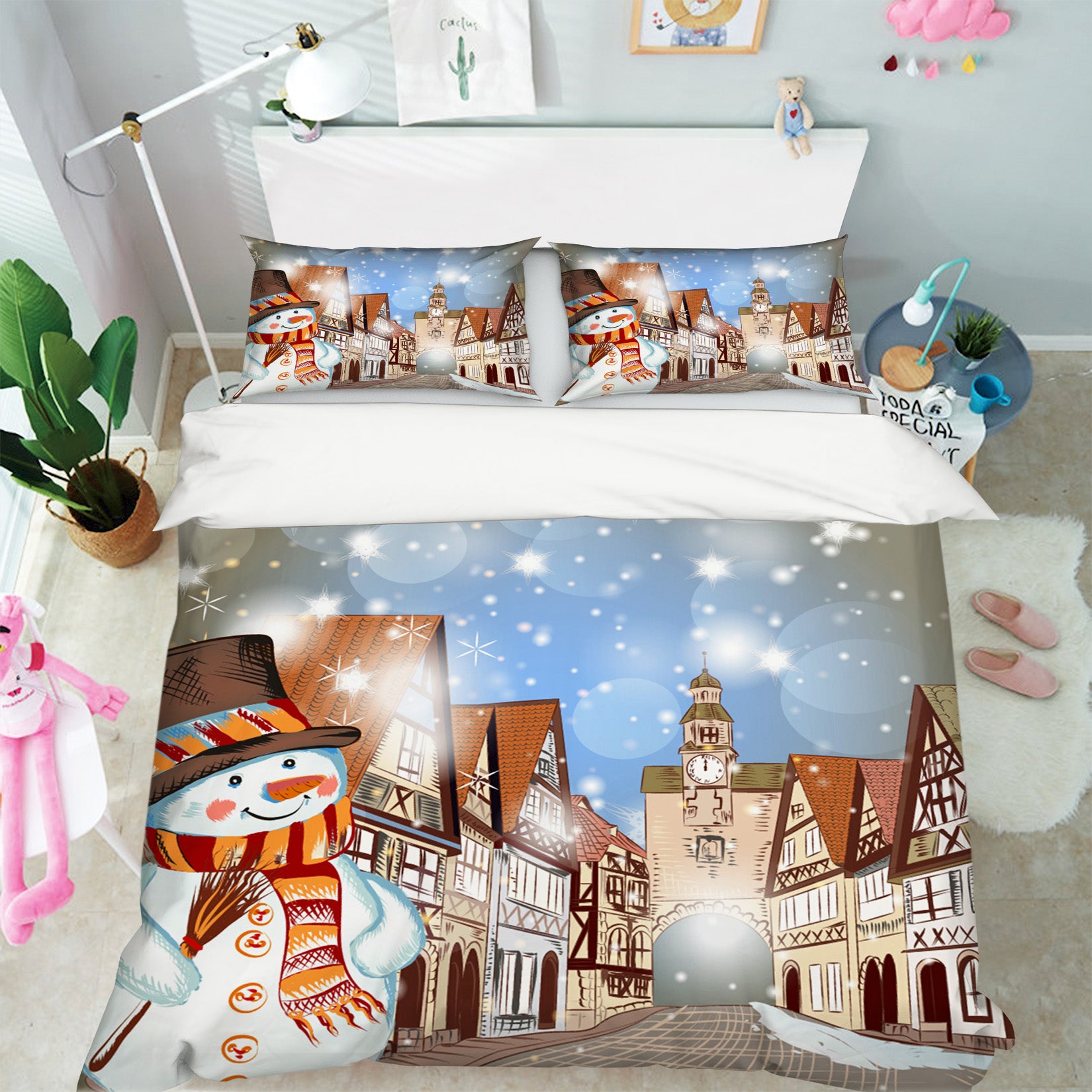 3D Snowman House 45028 Christmas Quilt Duvet Cover Xmas Bed Pillowcases