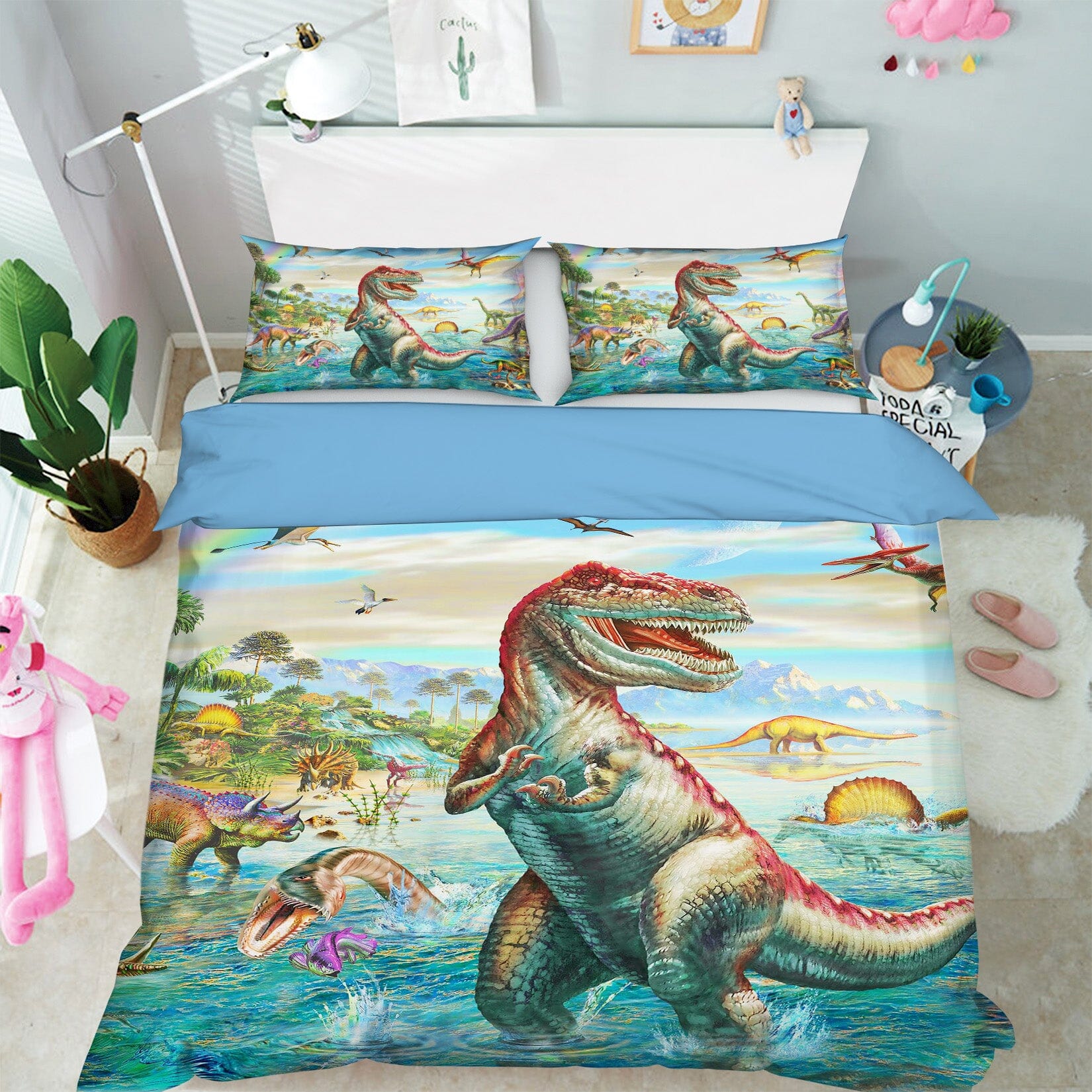 3D Dinosaur Falls 2122 Adrian Chesterman Bedding Bed Pillowcases Quilt Quiet Covers AJ Creativity Home 