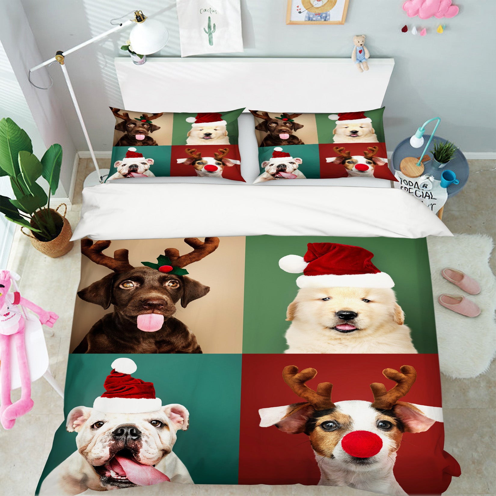 3D Dog With Hat 51060 Christmas Quilt Duvet Cover Xmas Bed Pillowcases