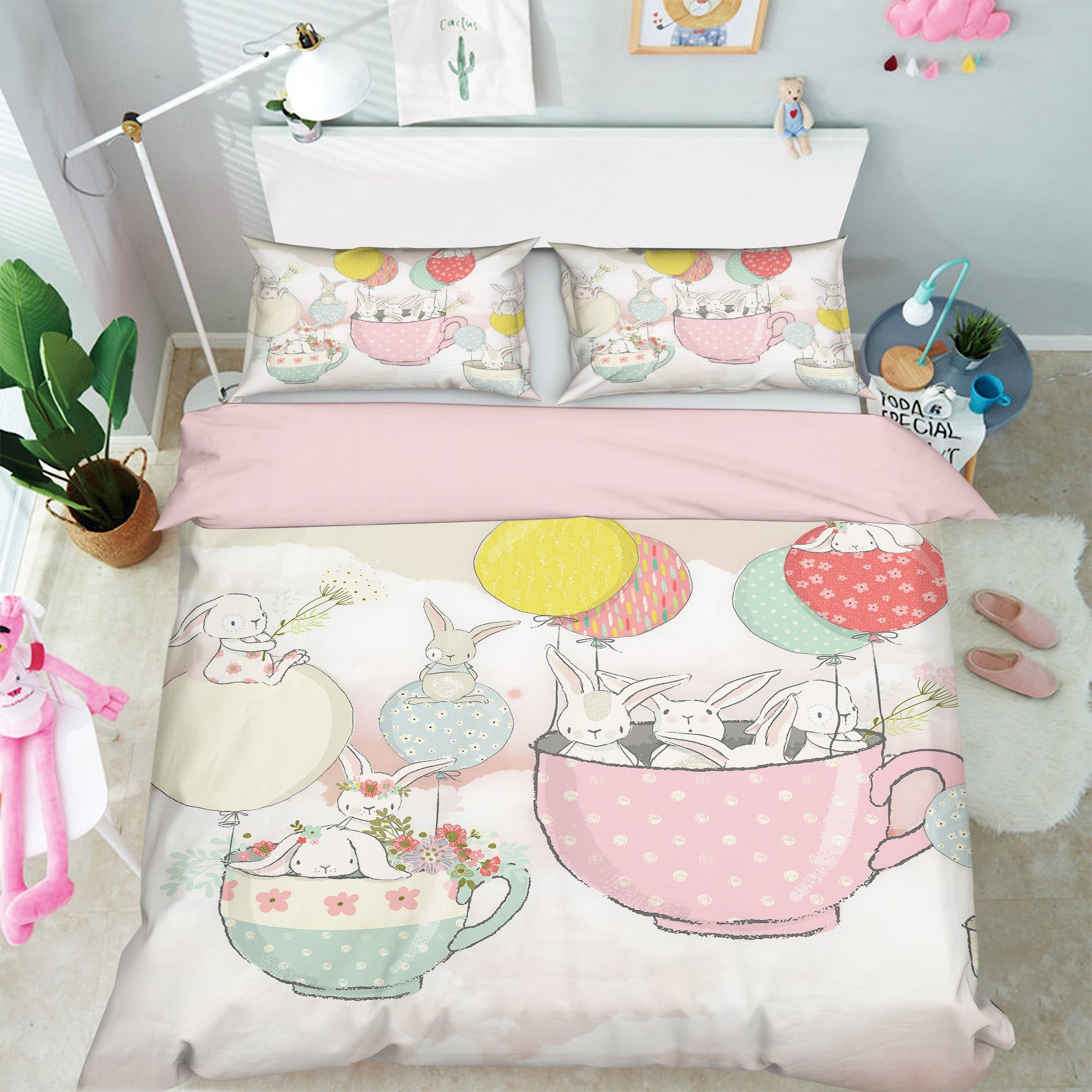 3D Rabbit Teacup 13056 Bed Pillowcases Quilt