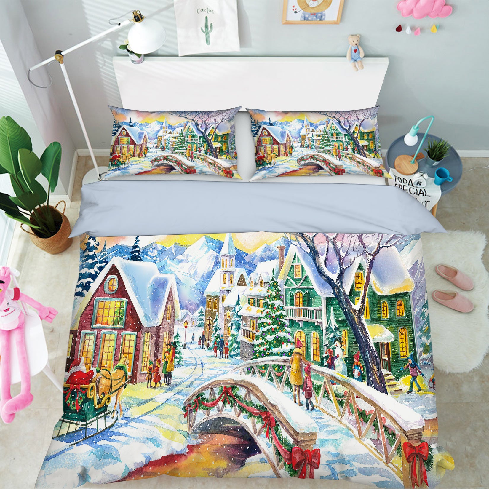 3D Snow House 51032 Christmas Quilt Duvet Cover Xmas Bed Pillowcases