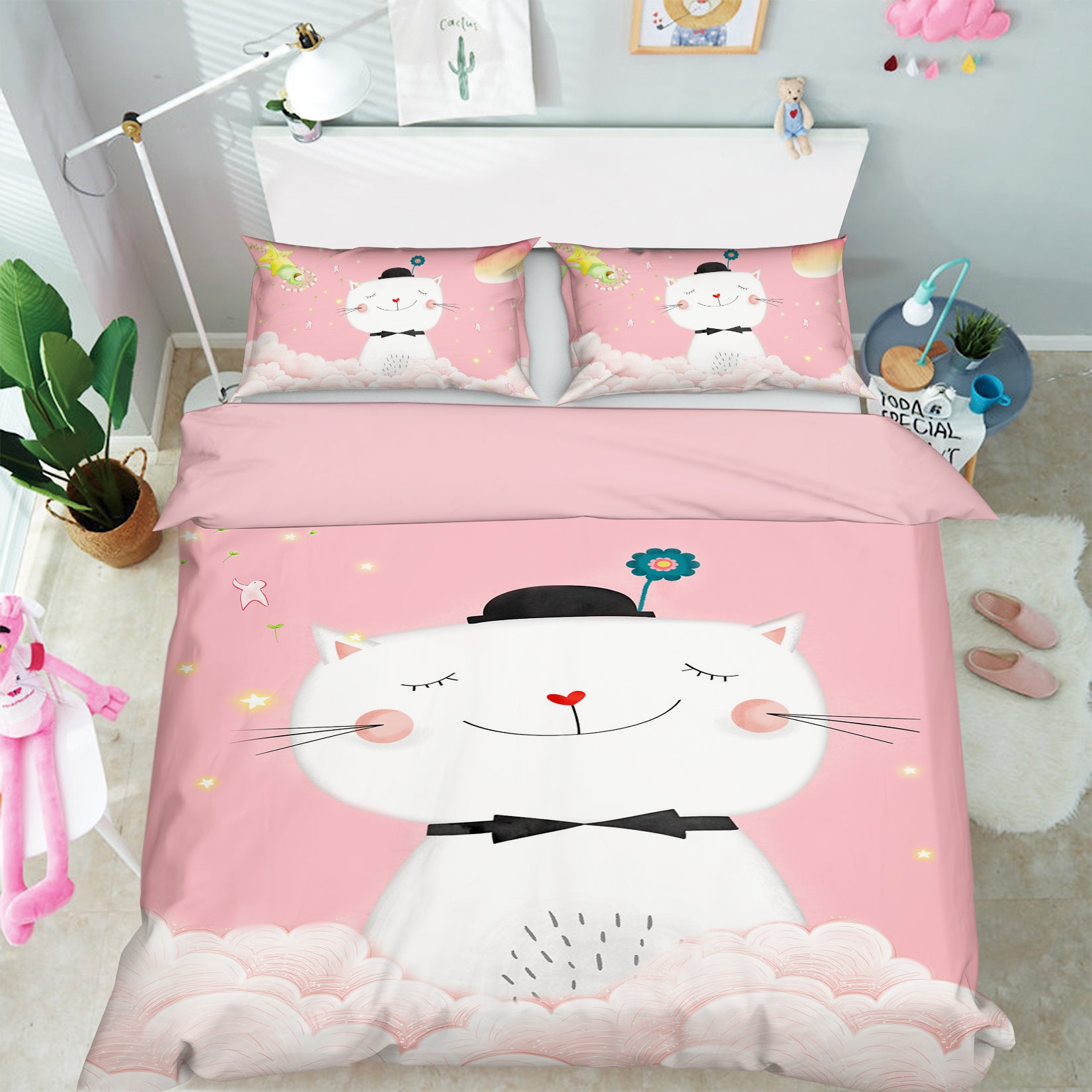 3D Pink Cat 13093 Bed Pillowcases Quilt
