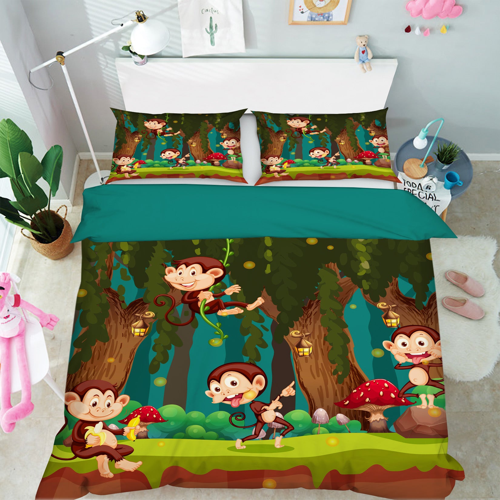 3D Forest Monkey 60057 Bed Pillowcases Quilt