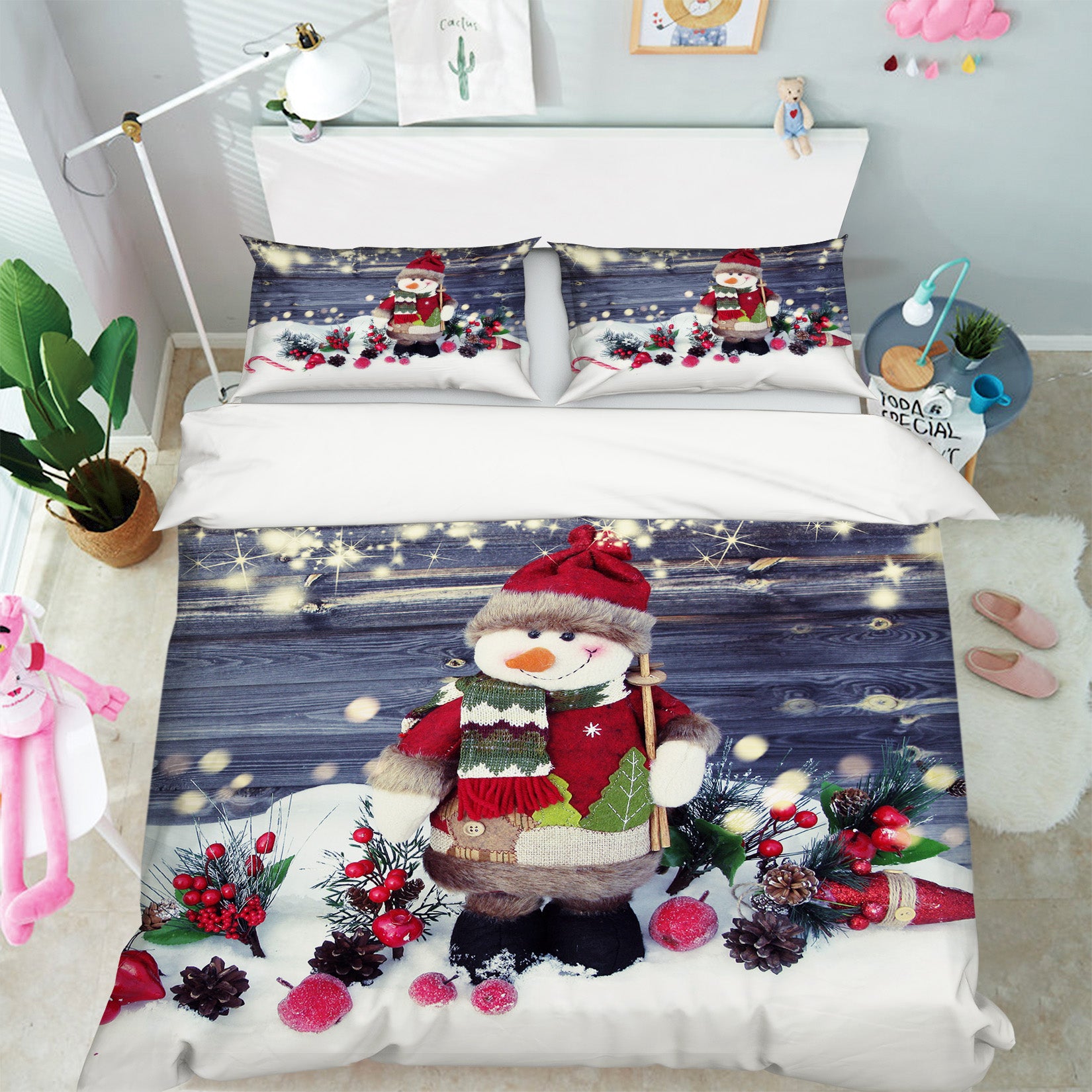 3D Snowman Doll 51137 Christmas Quilt Duvet Cover Xmas Bed Pillowcases