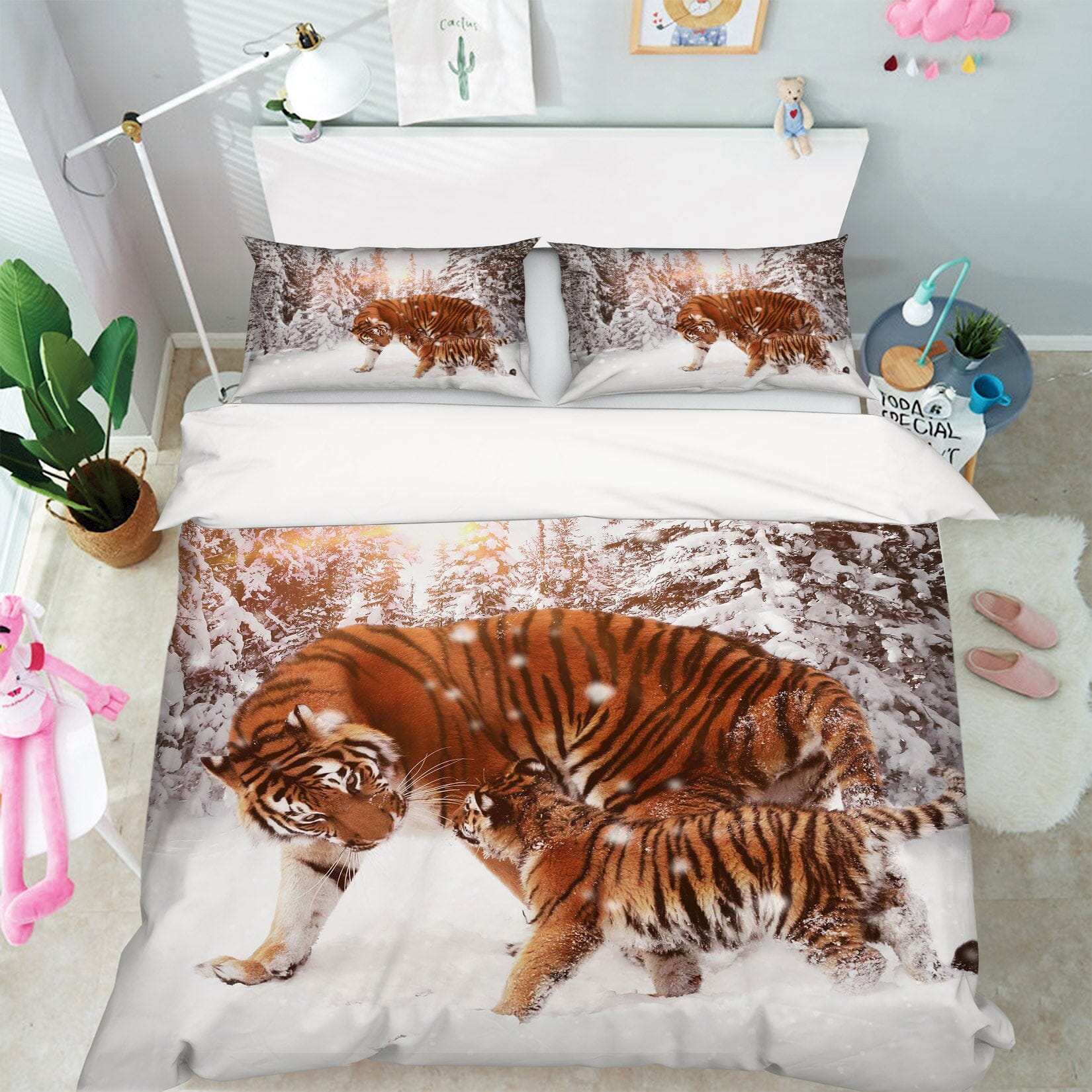 3D Snow Tiger 1950 Bed Pillowcases Quilt Quiet Covers AJ Creativity Home 