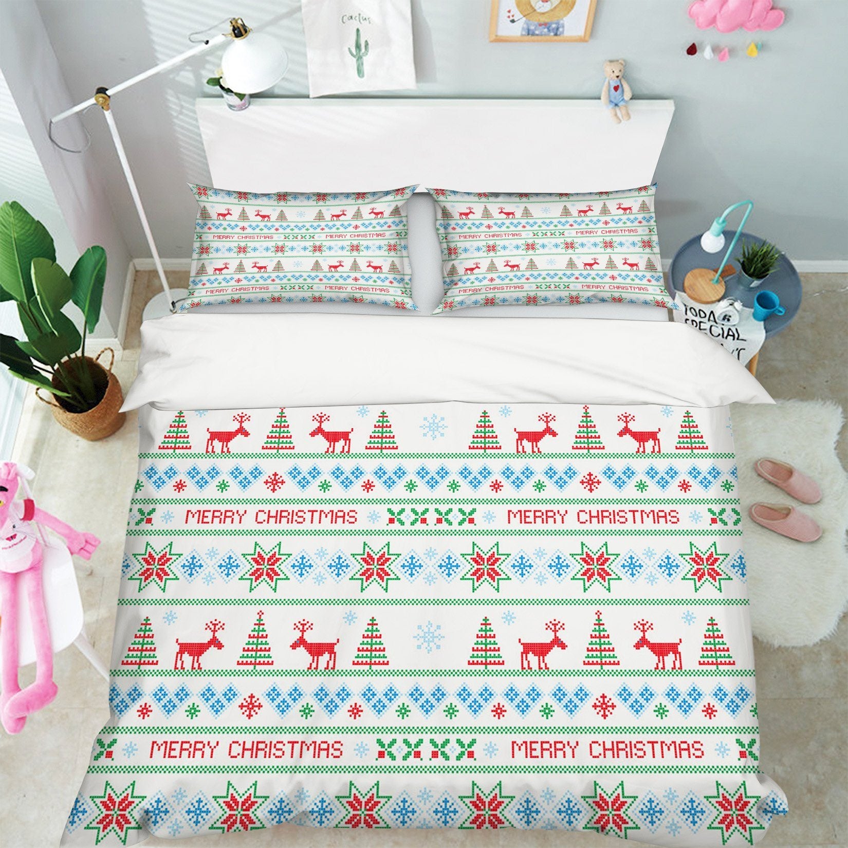 3D Christmas Deer Pattern 1 Bed Pillowcases Quilt Quiet Covers AJ Creativity Home 