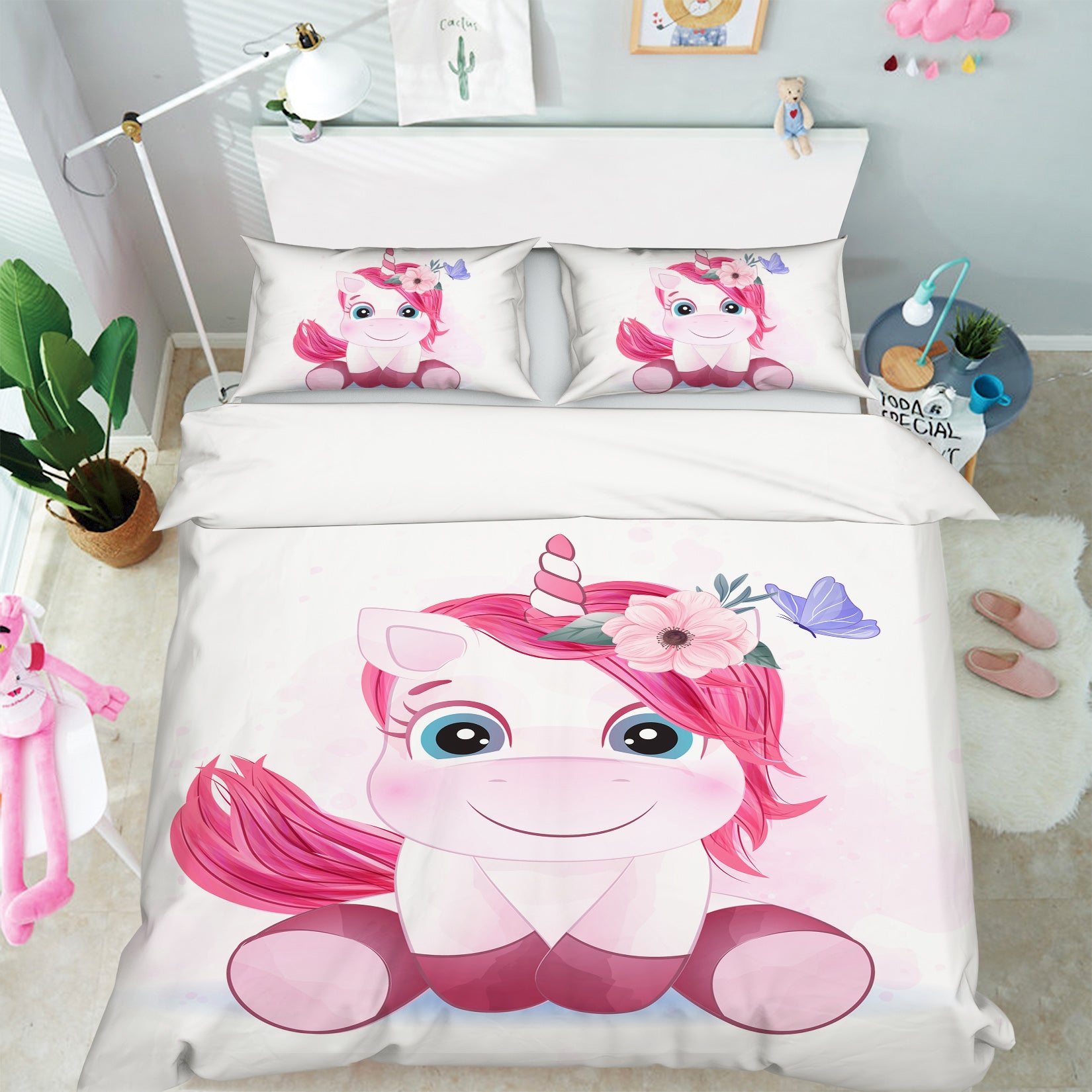 3D Pink Unicorn 58226 Bed Pillowcases Quilt