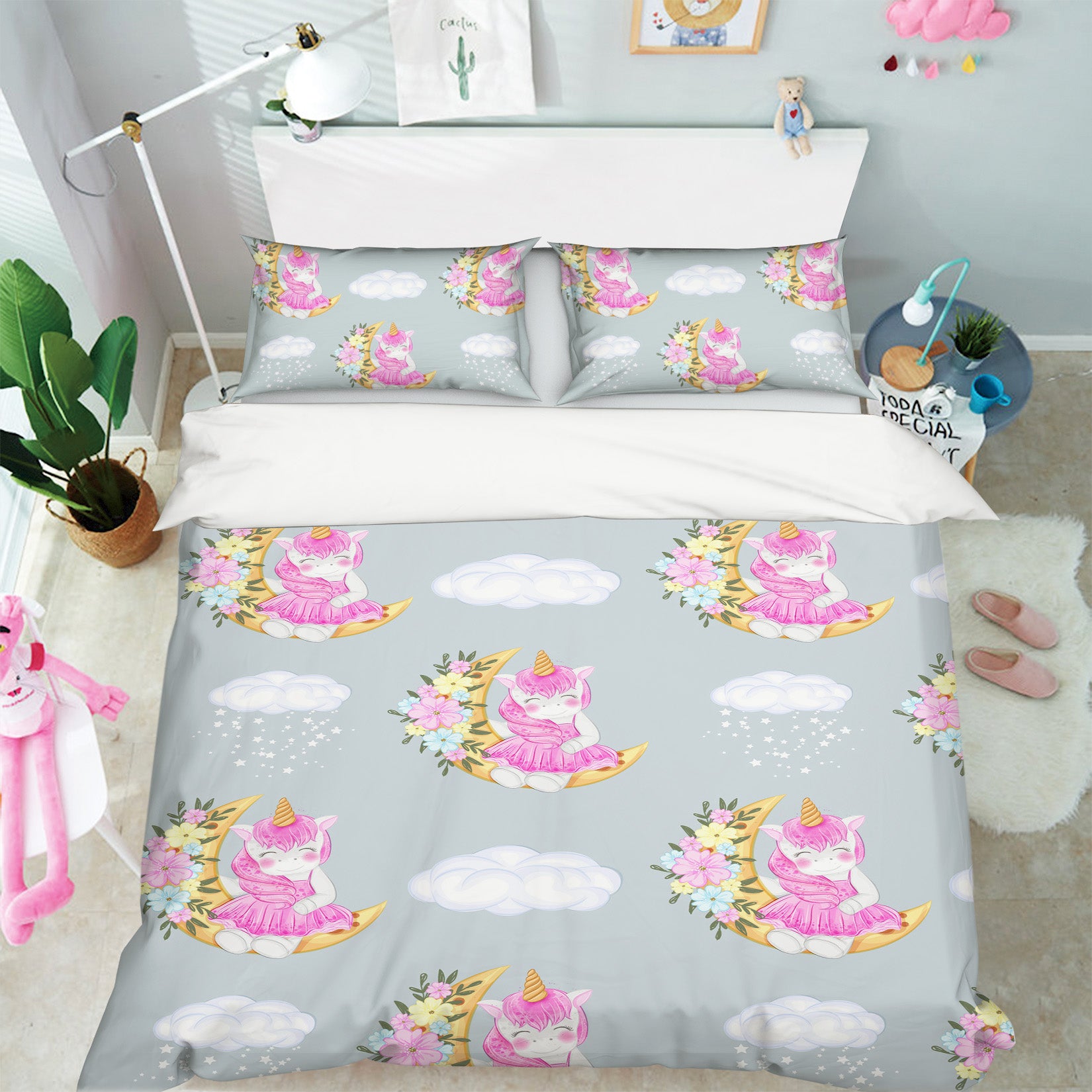 3D Flower Moon Unicorn 61118 Bed Pillowcases Quilt