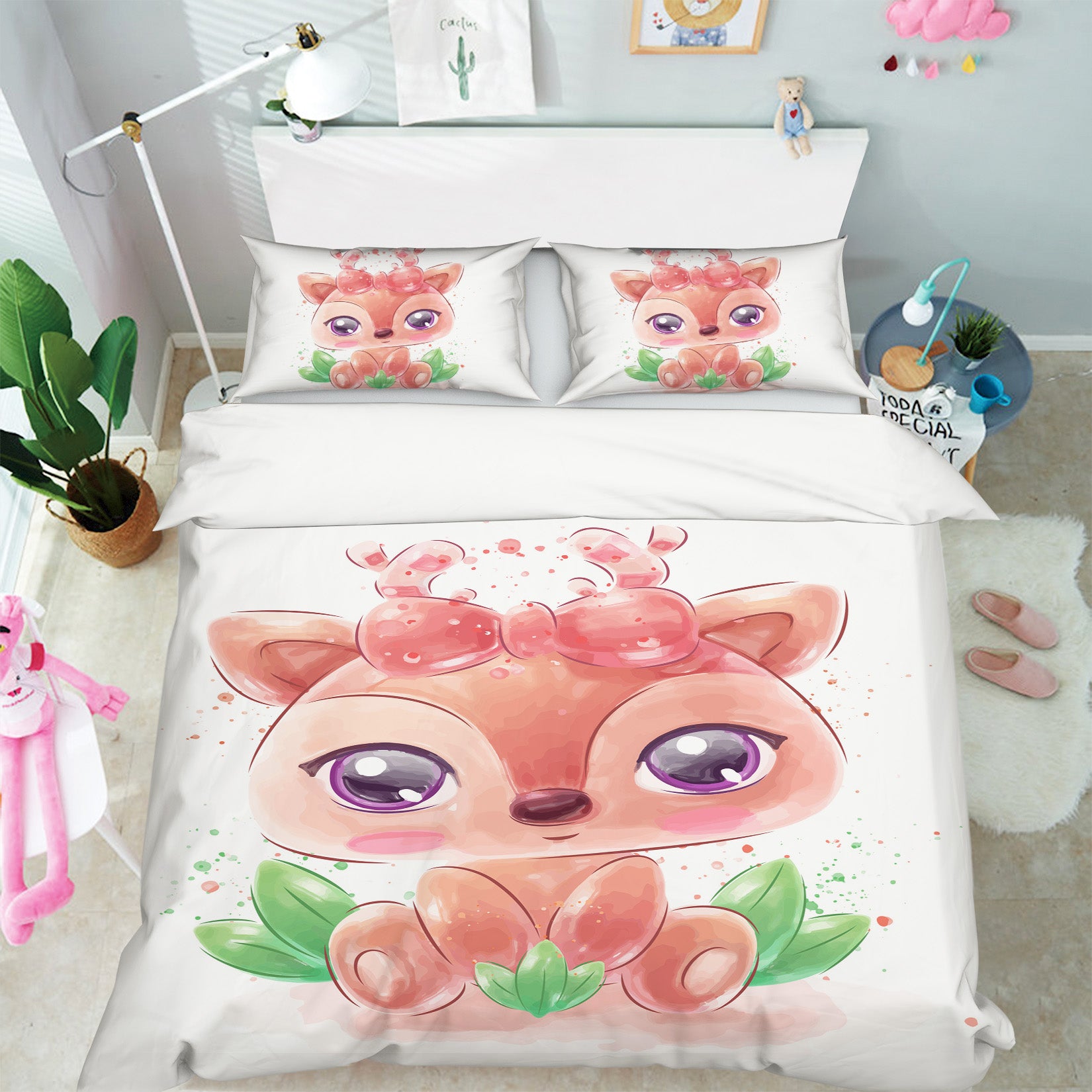 3D Cartoon Cute Deer 59040 Bed Pillowcases Quilt