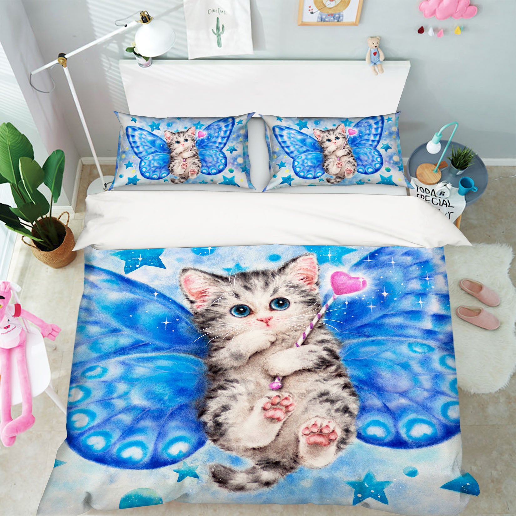 3D Blue Butterfly Cat 5911 Kayomi Harai Bedding Bed Pillowcases Quilt Cover Duvet Cover