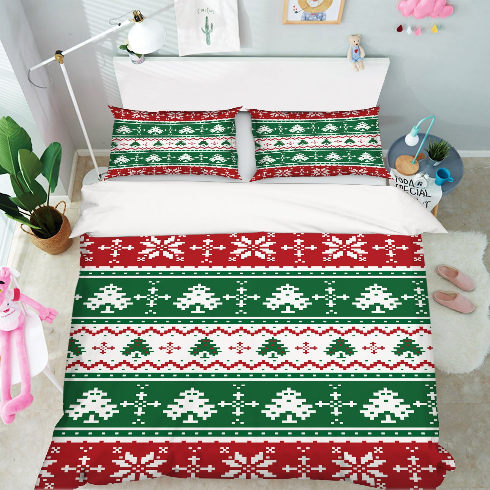 3D Red Green Tree Snowflake Pattern 51155 Christmas Quilt Duvet Cover Xmas Bed Pillowcases