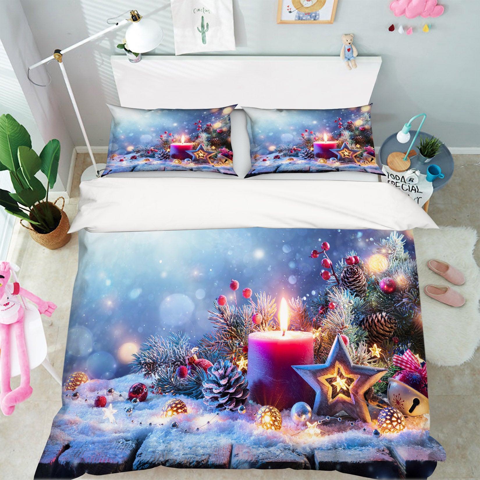 3D Snow Candle Pineta 51158 Christmas Quilt Duvet Cover Xmas Bed Pillowcases