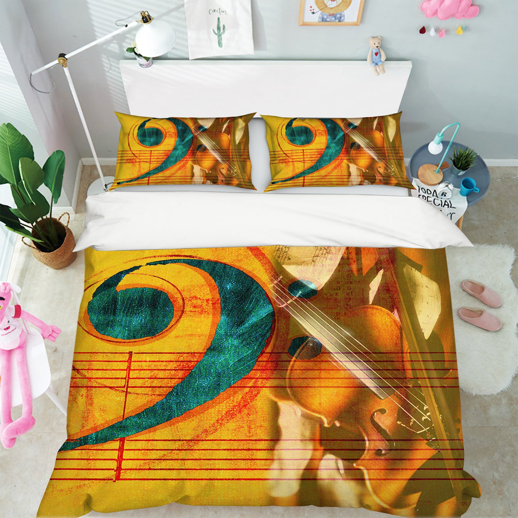 3D Violin Note 086 Bed Pillowcases Quilt