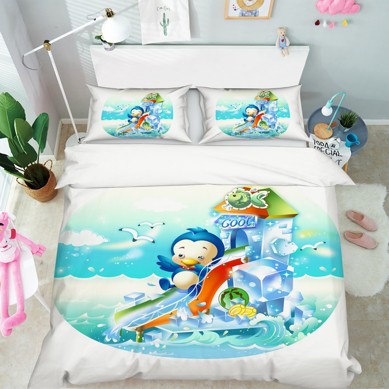 3D Penguin Water Slide 59049 Bed Pillowcases Quilt