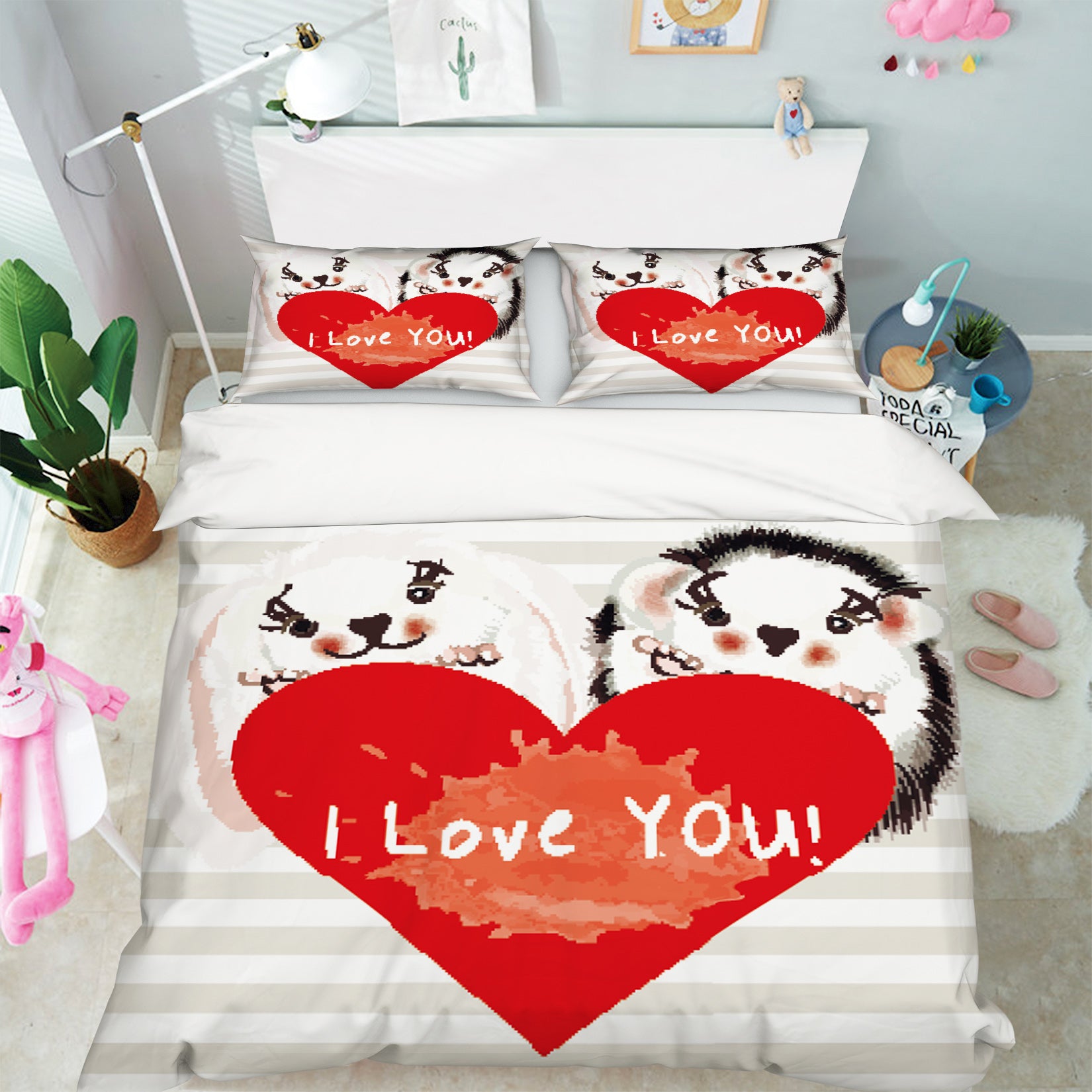 3D Heart Mouse 14204 Bed Pillowcases Quilt