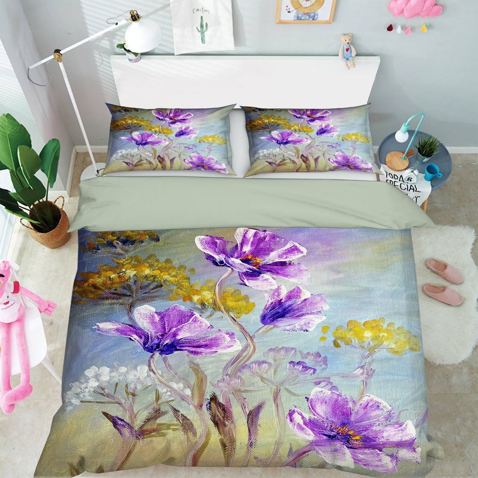 3D Purple Flowers 15135 Bed Pillowcases Quilt