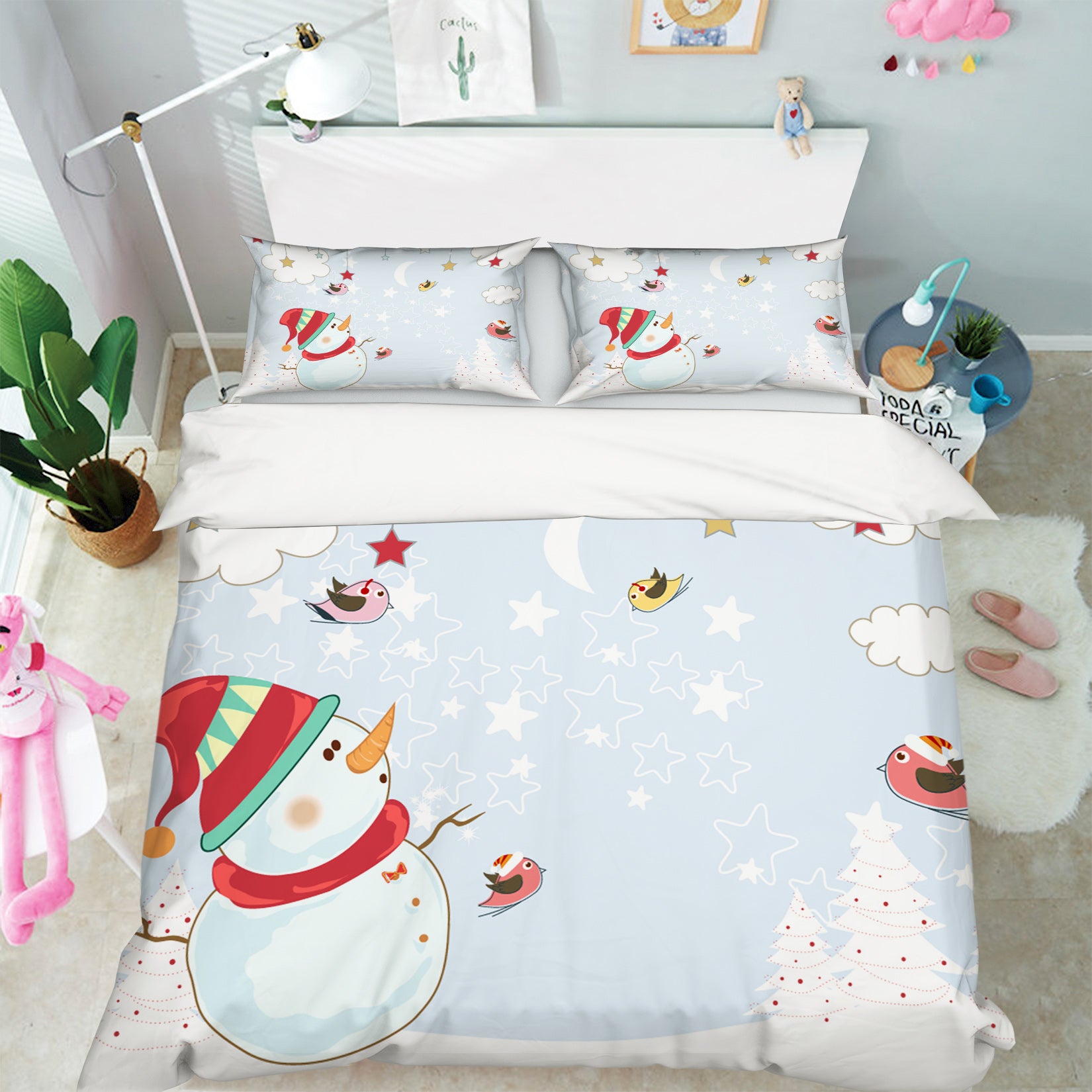 3D Snowman Star 45048 Christmas Quilt Duvet Cover Xmas Bed Pillowcases