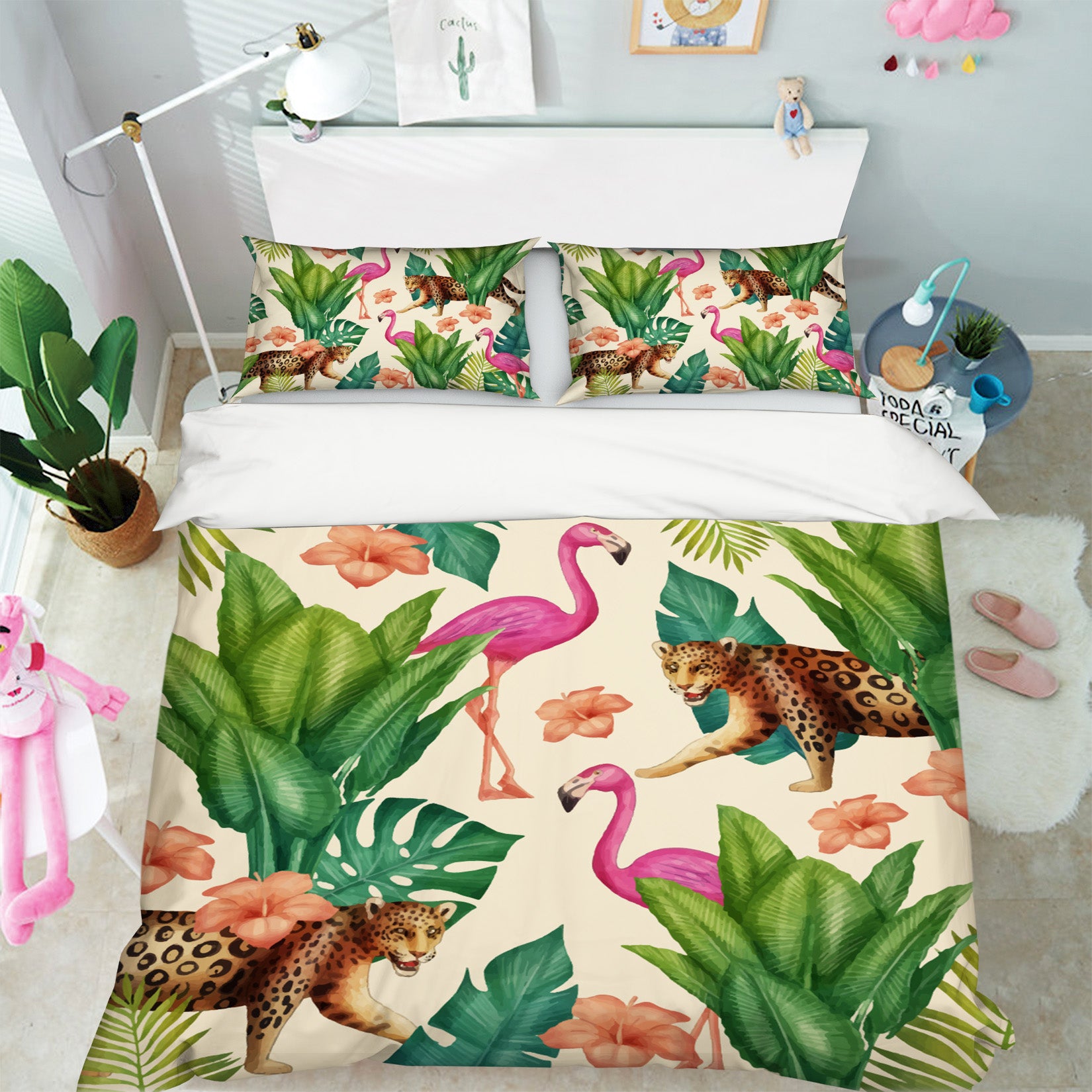 3D Flamingo Leopard 21048 Bed Pillowcases Quilt