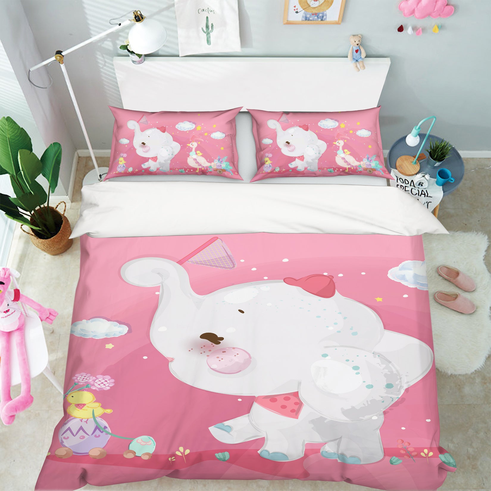3D White Elephant 61014 Bed Pillowcases Quilt
