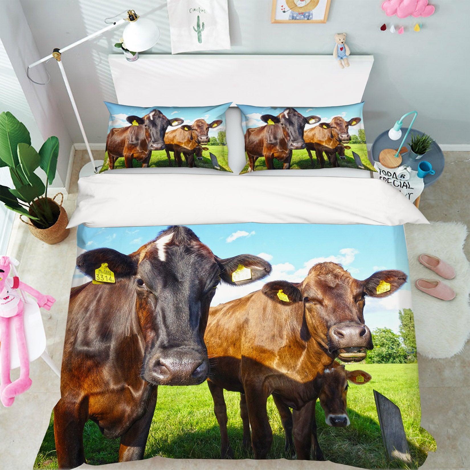3D Red Cow Ranch 044 Bed Pillowcases Quilt