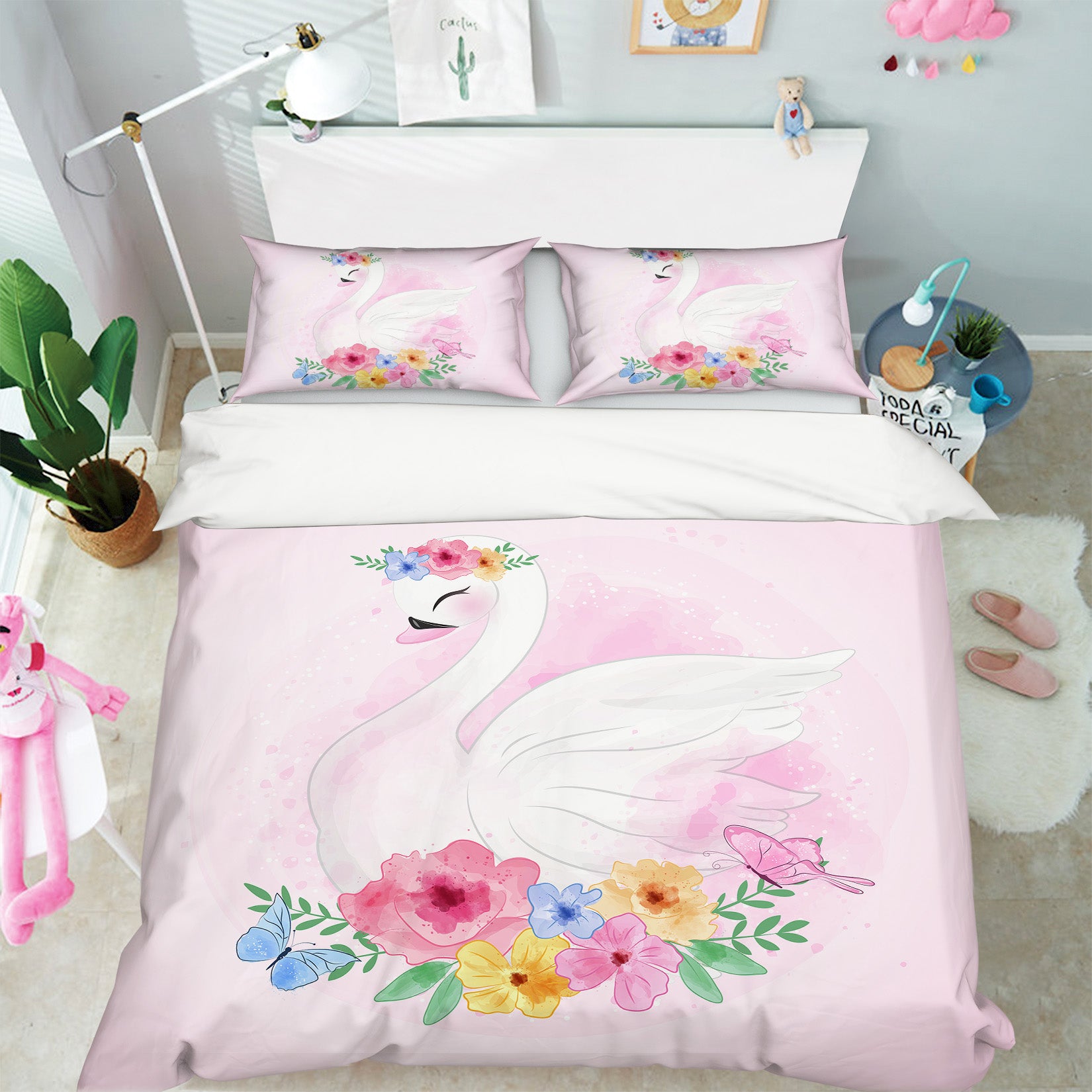 3D Flowers Swan 58231 Bed Pillowcases Quilt