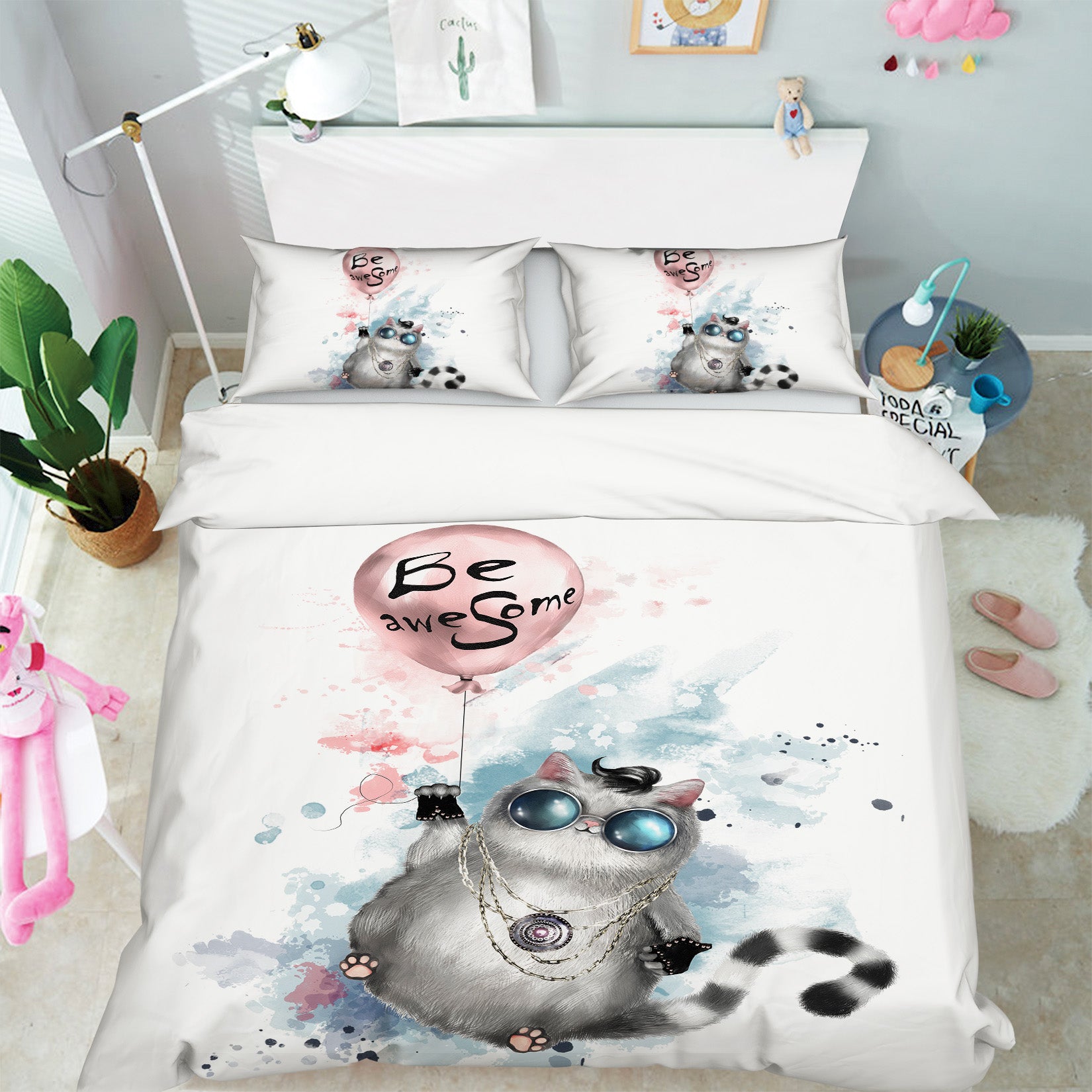 3D Cat Balloon 15037 Bed Pillowcases Quilt